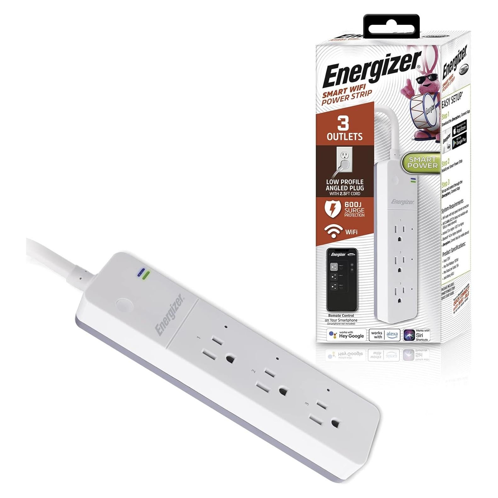 Tira de Energía Inteligente Wi-Fi Energizer Connect 3 Salidas 600 Julios