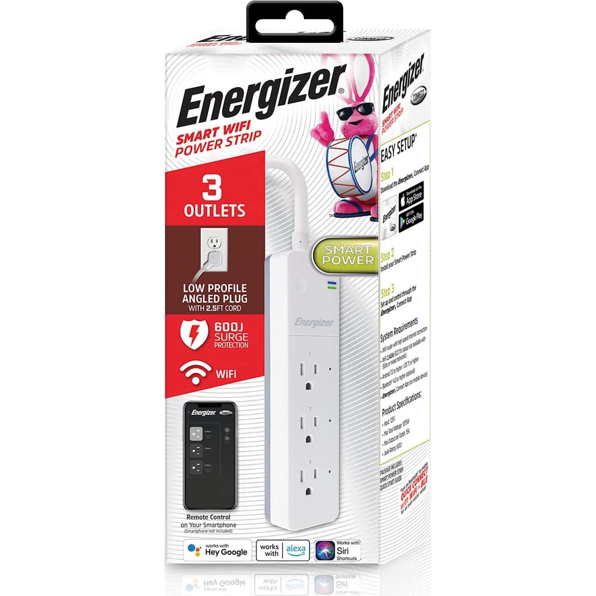 Tira de Energía Inteligente Wi-Fi Energizer Connect 3 Salidas 600 Julios