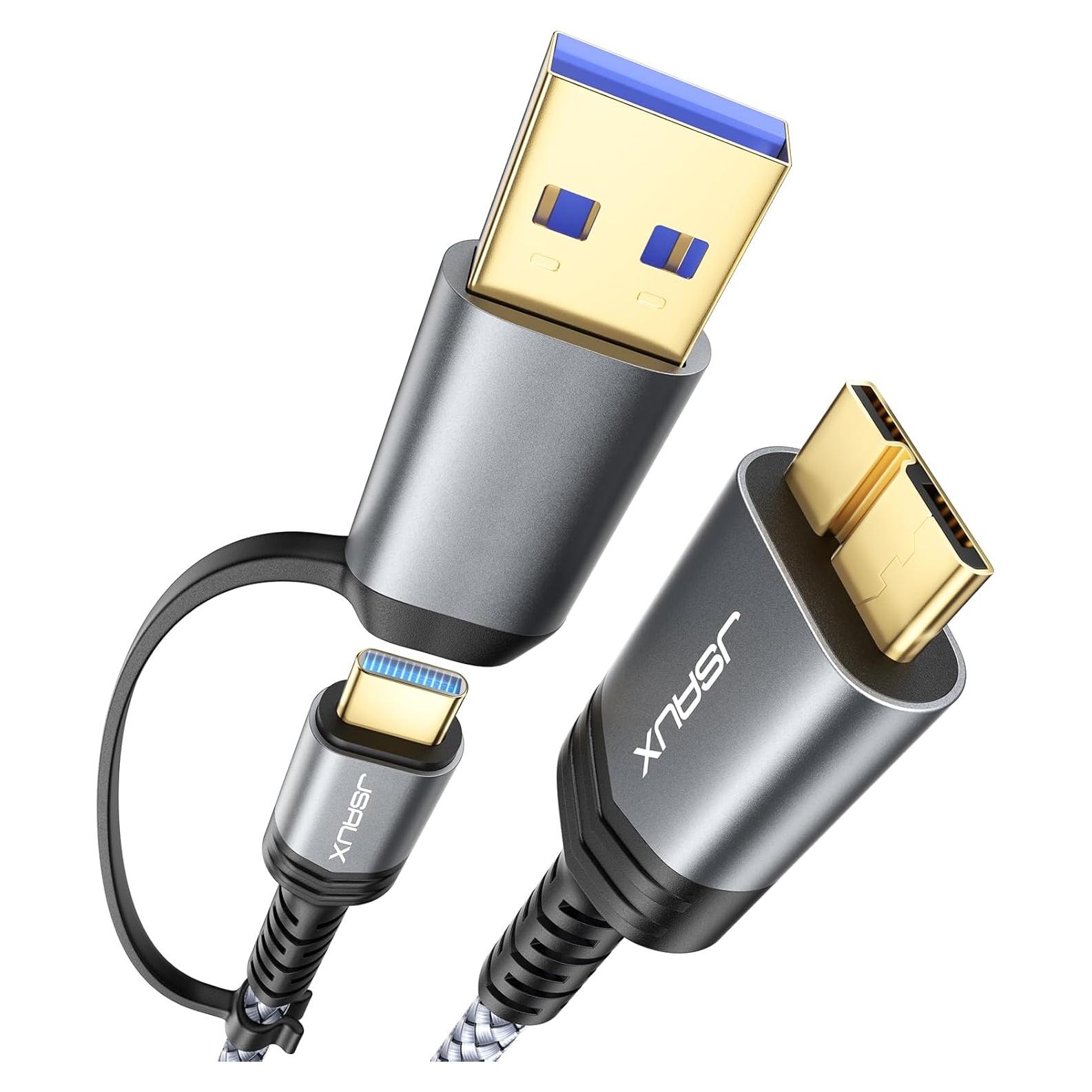 Cable de Disco Duro JSAUX 1.6ft Micro B a USB C/A 20Gbps