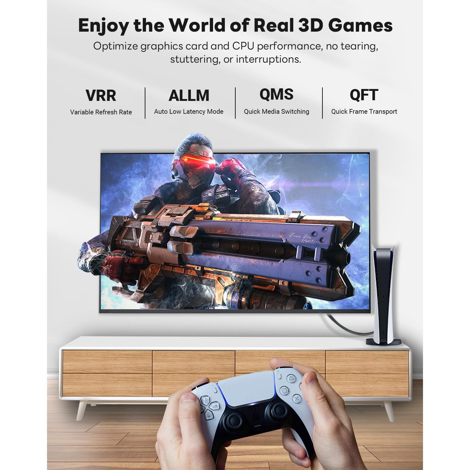 Cable HDMI 2.1 Yauhody 0.61m 48Gbps 8K 60Hz Trenzado