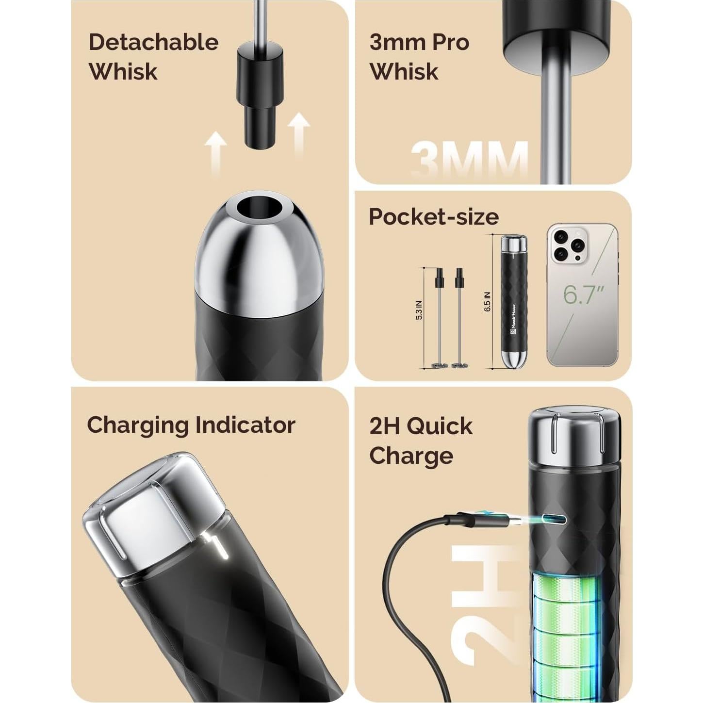 Espumador de Leche Recargable Maestri House MHMF07 Negro