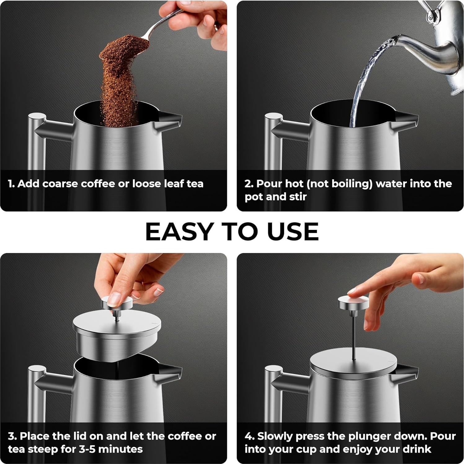 Cafetera Prensa Francesa Stellagro Acero Inoxidable 1L Doble Pared