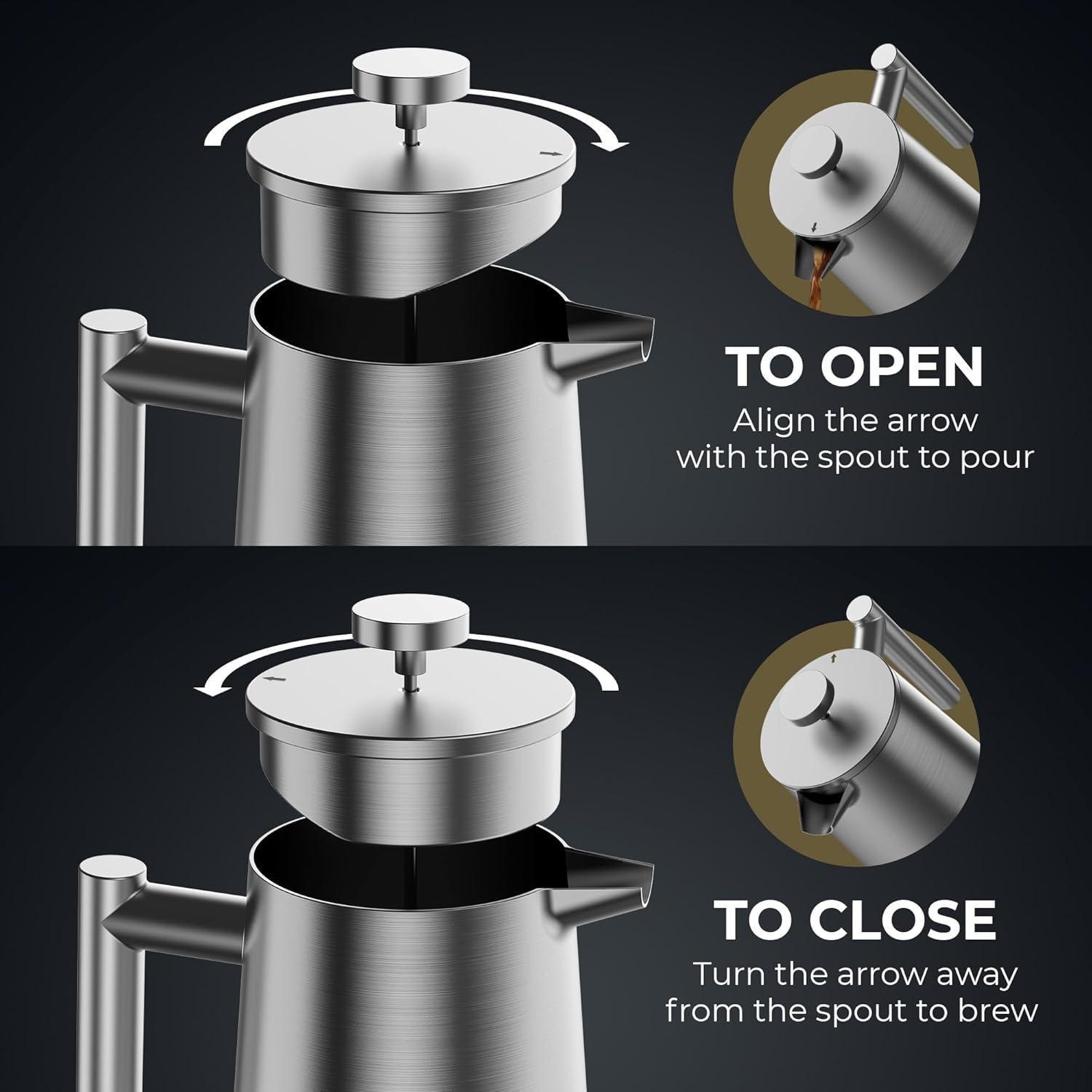 Cafetera Prensa Francesa Stellagro Acero Inoxidable 1L Doble Pared