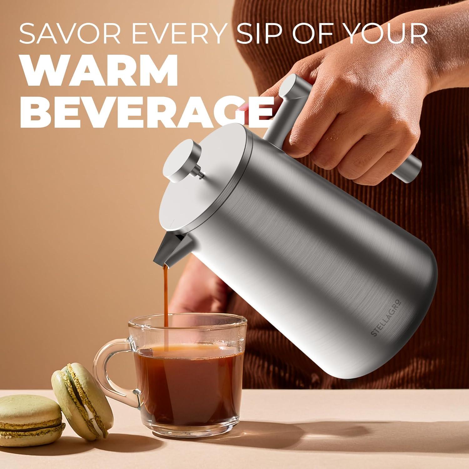 Cafetera Prensa Francesa Stellagro Acero Inoxidable 1L Doble Pared