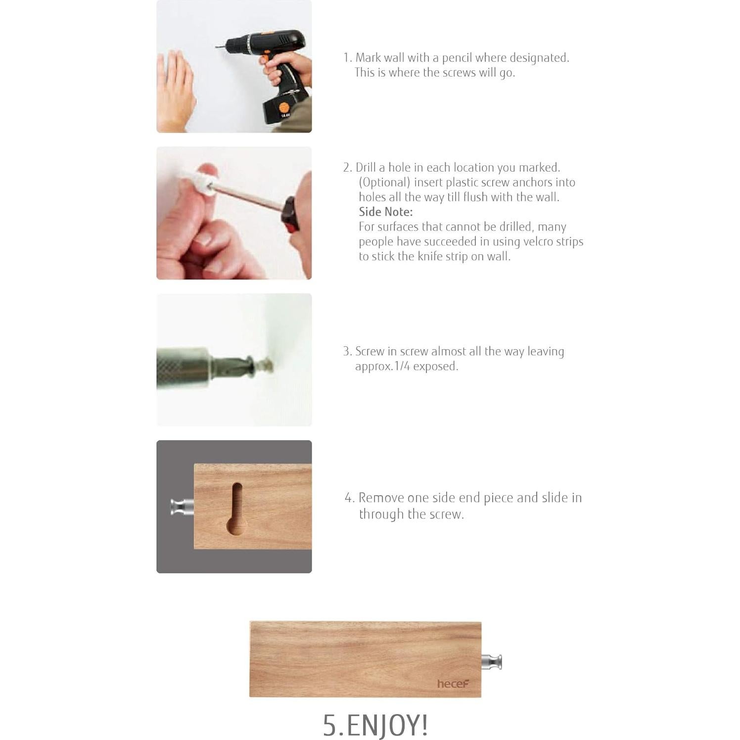 Barra Magnética para Cuchillos Hecef 15 cm Madera Acacia