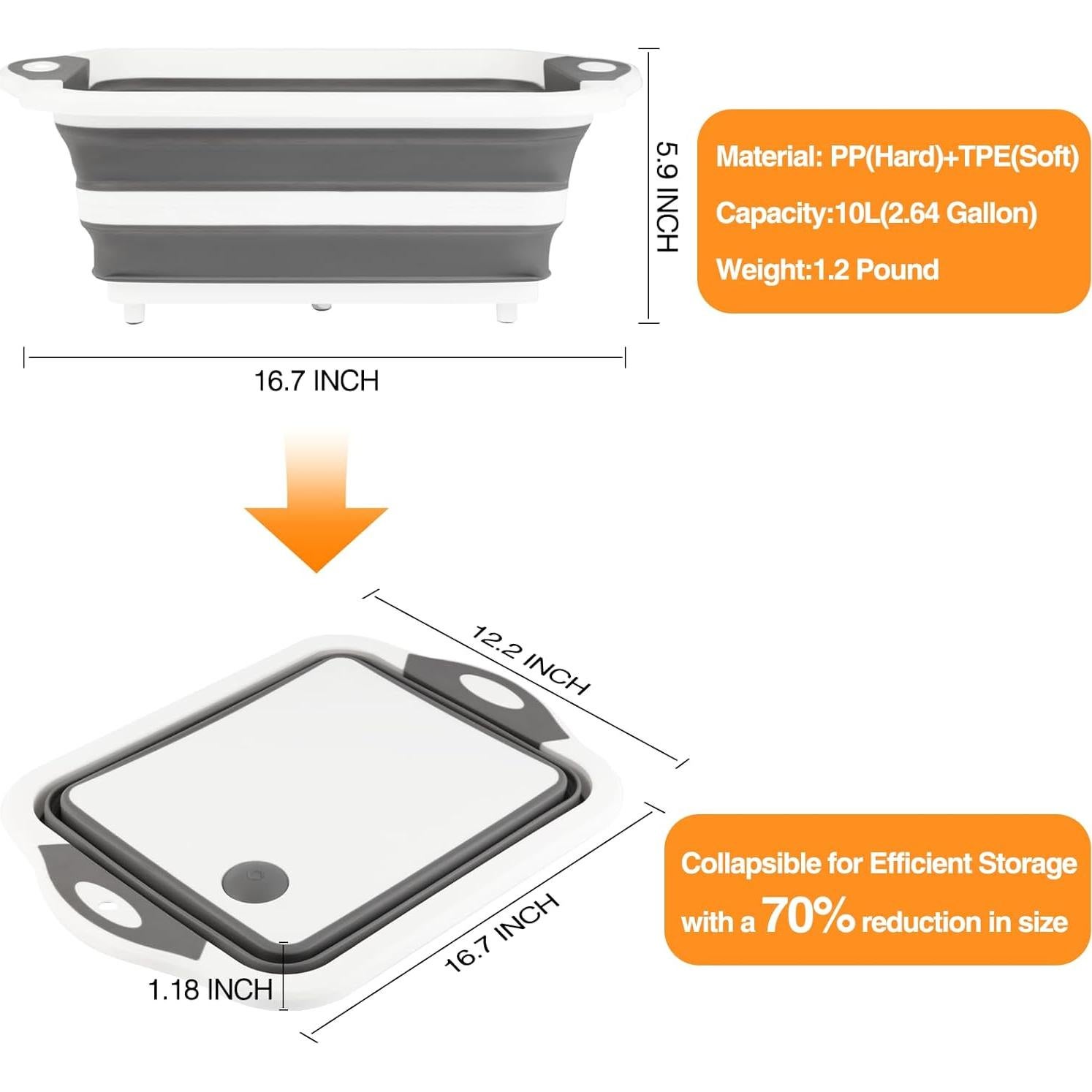 Tina de Preparación Plegable GuanBoXin 10L con Colador Gris