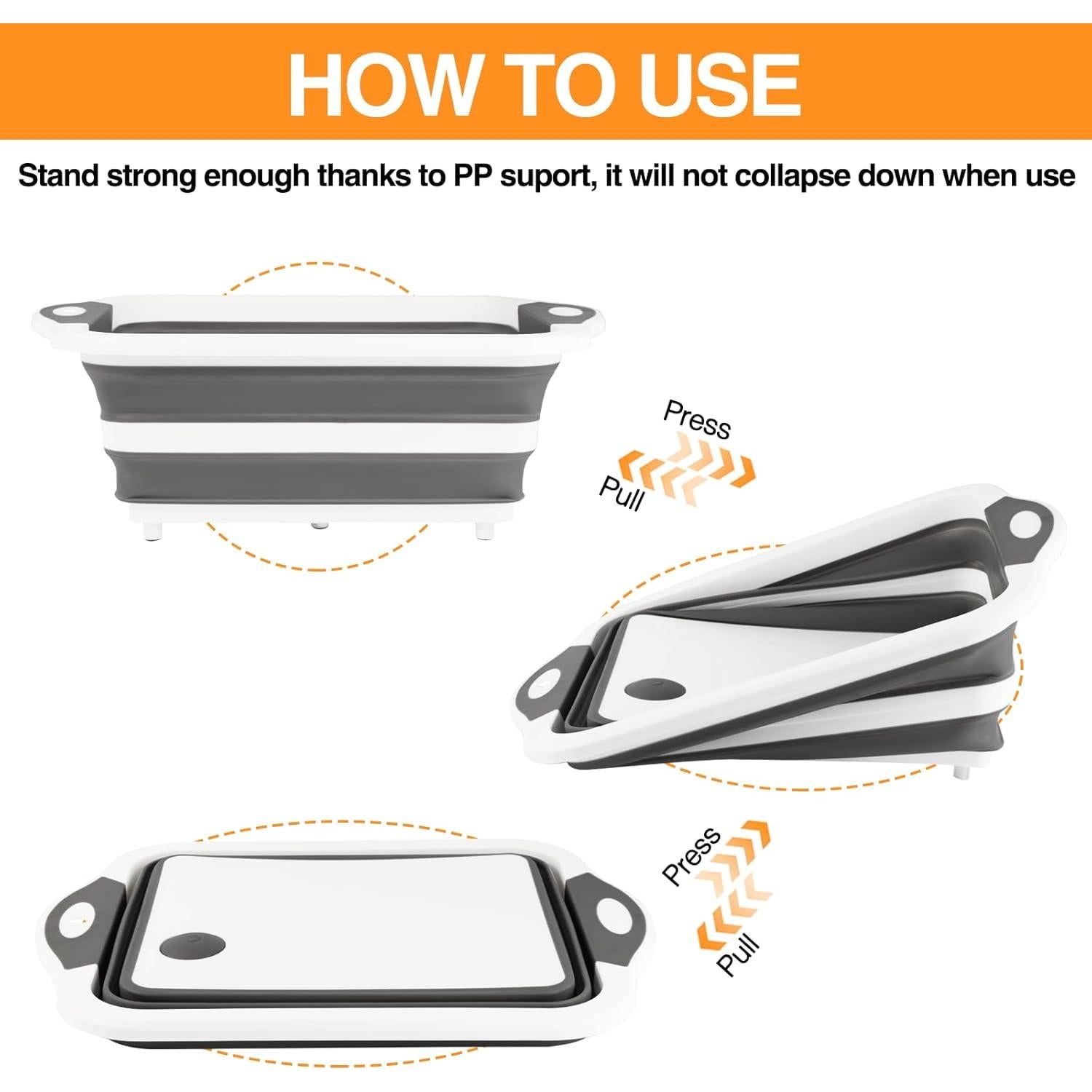 Tina de Preparación Plegable GuanBoXin 10L con Colador Gris