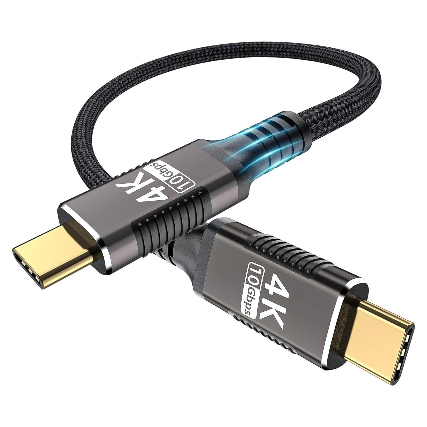 Cable USB-C Corto 15cm 10Gbps 4K 100W Nylon Trenzado