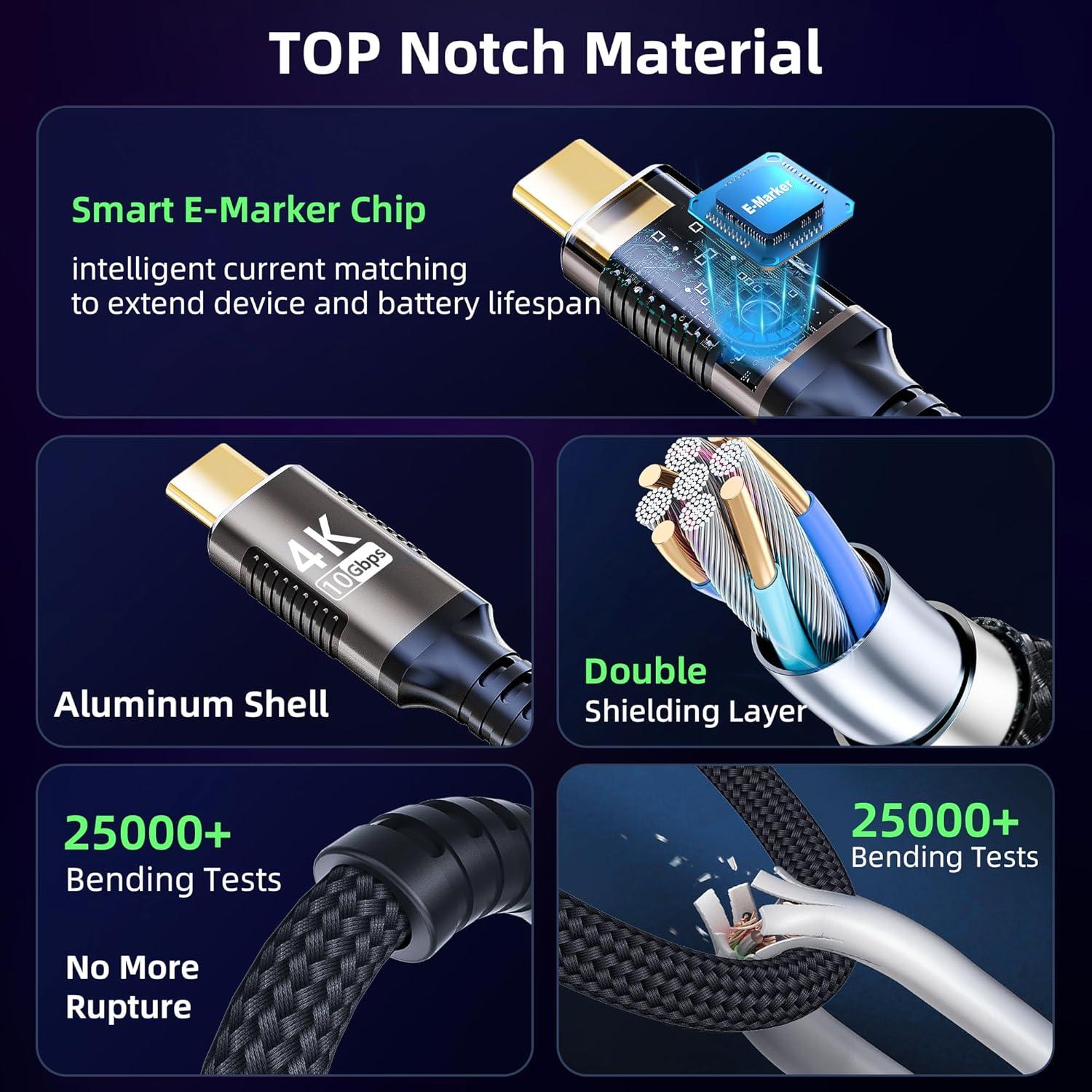 Cable USB-C Corto 15cm 10Gbps 4K 100W Nylon Trenzado