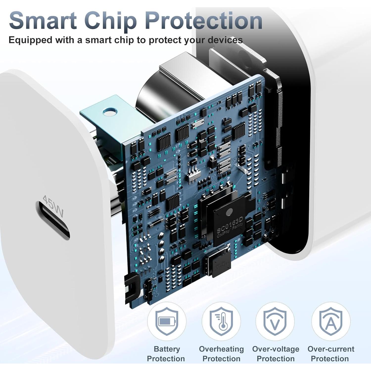 Cargador Rápido 45W USB C con Cable Tipo C 3m para iPhone