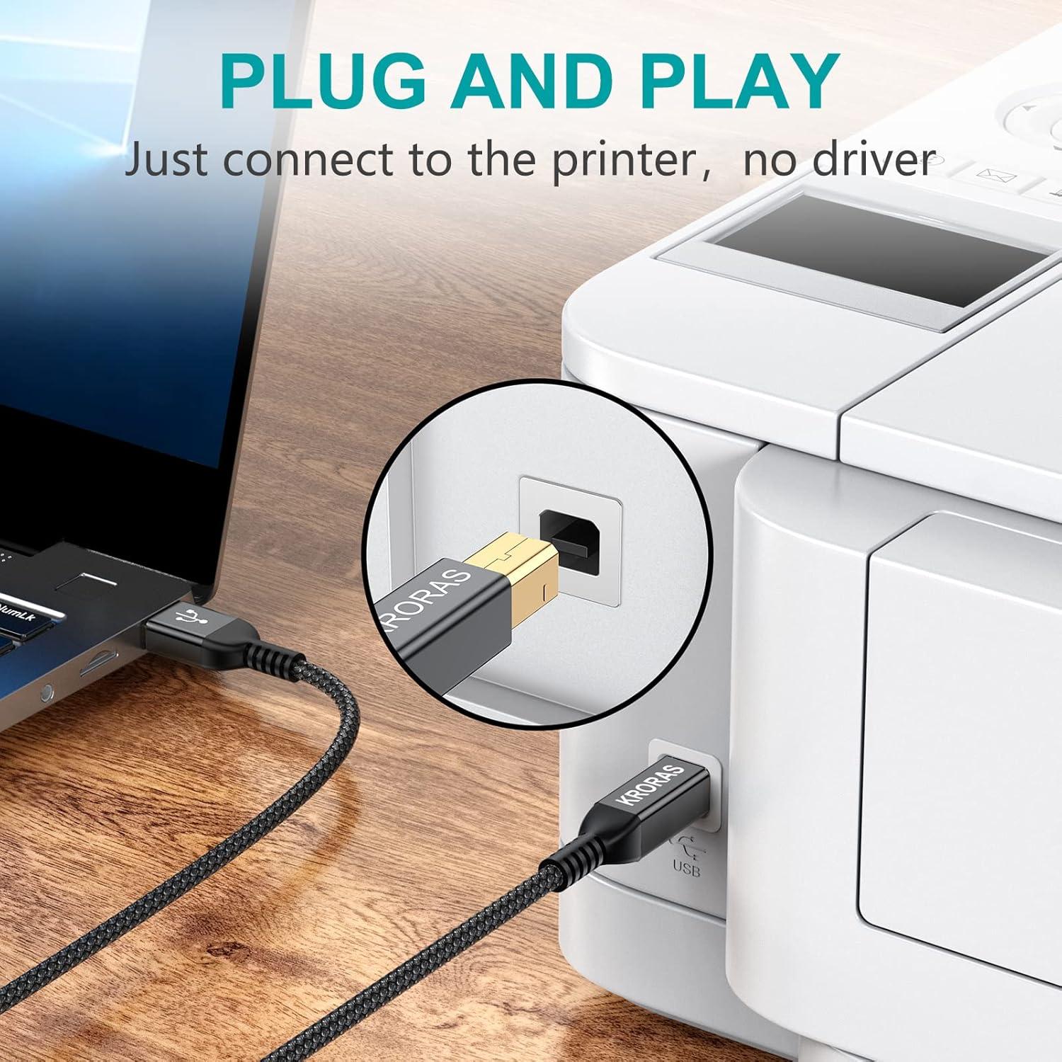 Cable de Impresora USB 2.0 KRORAS 3.05m Tipo A a B