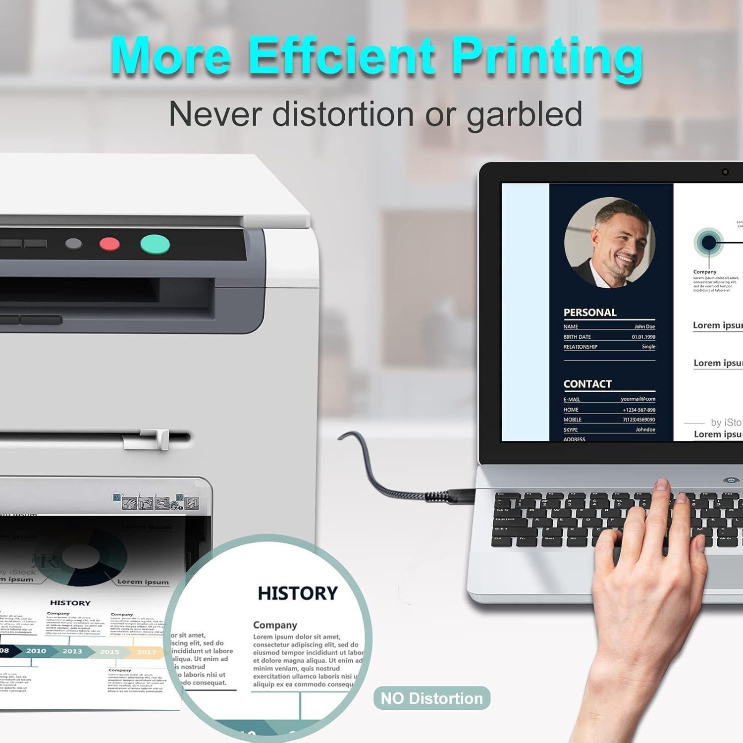 Cable de Impresora USB 2.0 KRORAS 3.05m Tipo A a B