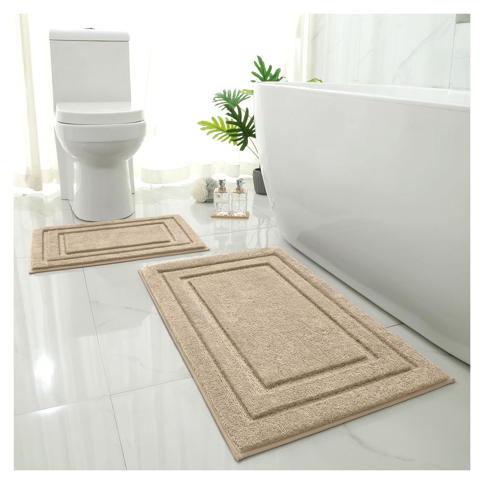 Juego de 2 Alfombras de Baño HOMEIDEAS Microfibra Caqui