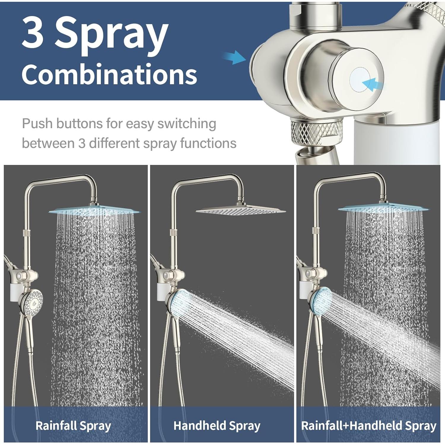 Cabezal de Ducha Doble KAIYING 10" con Filtro y Manguera 79"