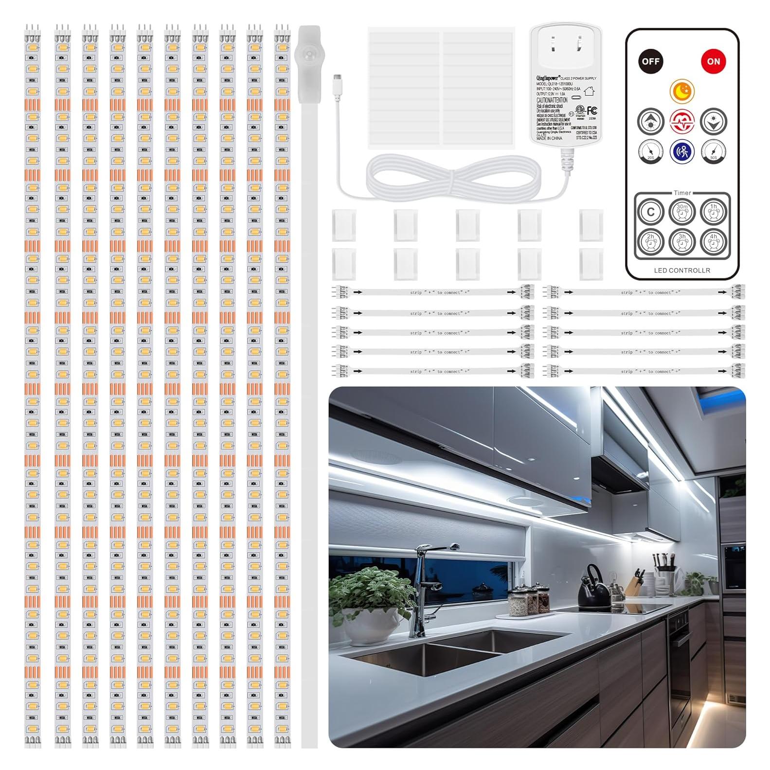 Kit de luces LED bajo gabinete LAFULIT 10 PCS con sensor y control remoto