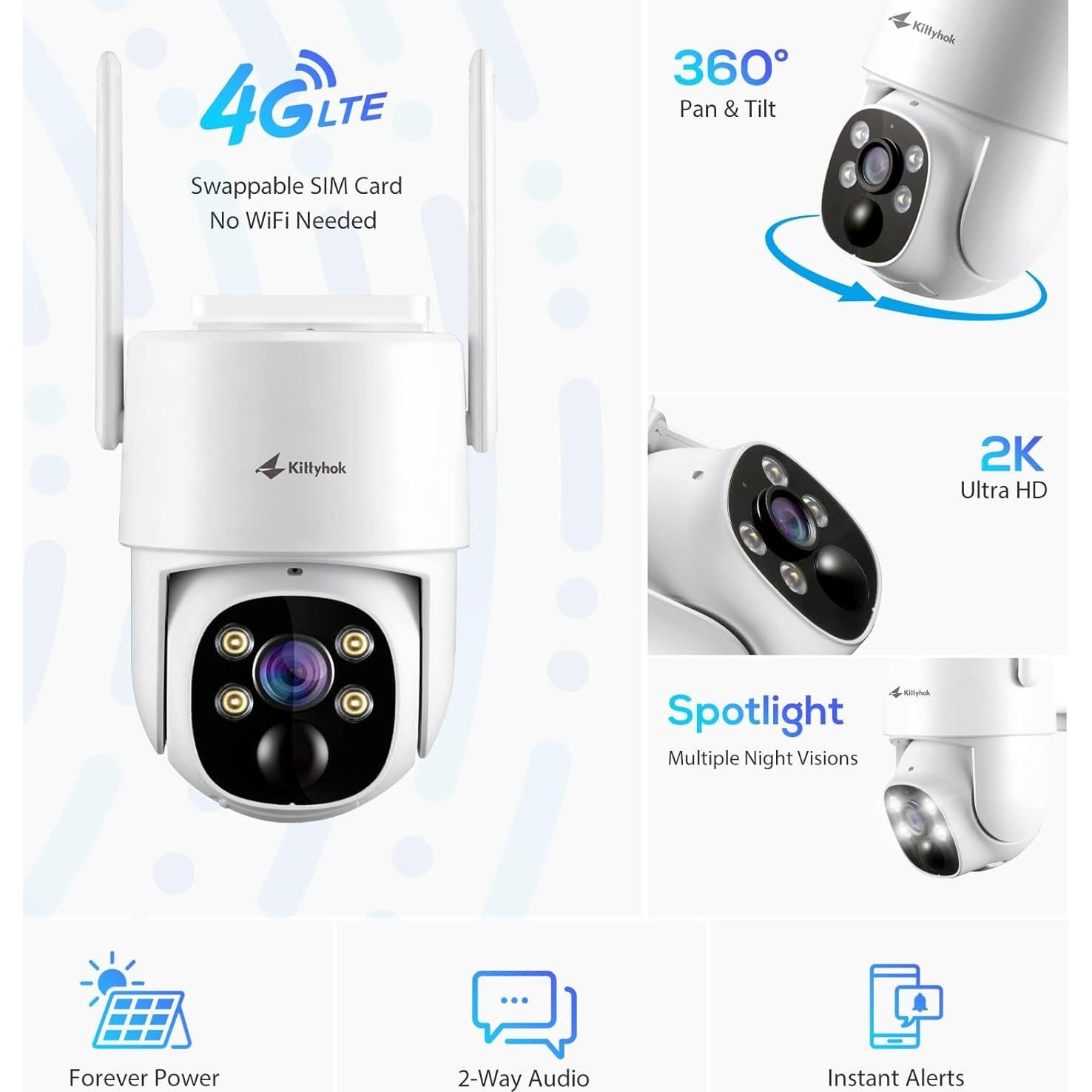 Cámara de Seguridad Solar Kittyhok 4G LTE Inalámbrica 2K