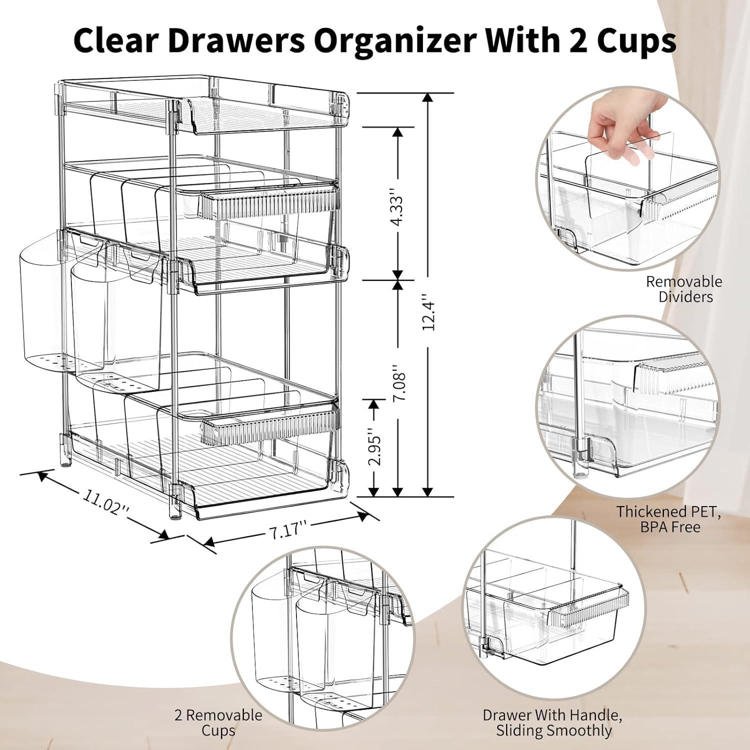 Organizadores de Baño WAKISA 2 Paquetes 3 Niveles Transparentes