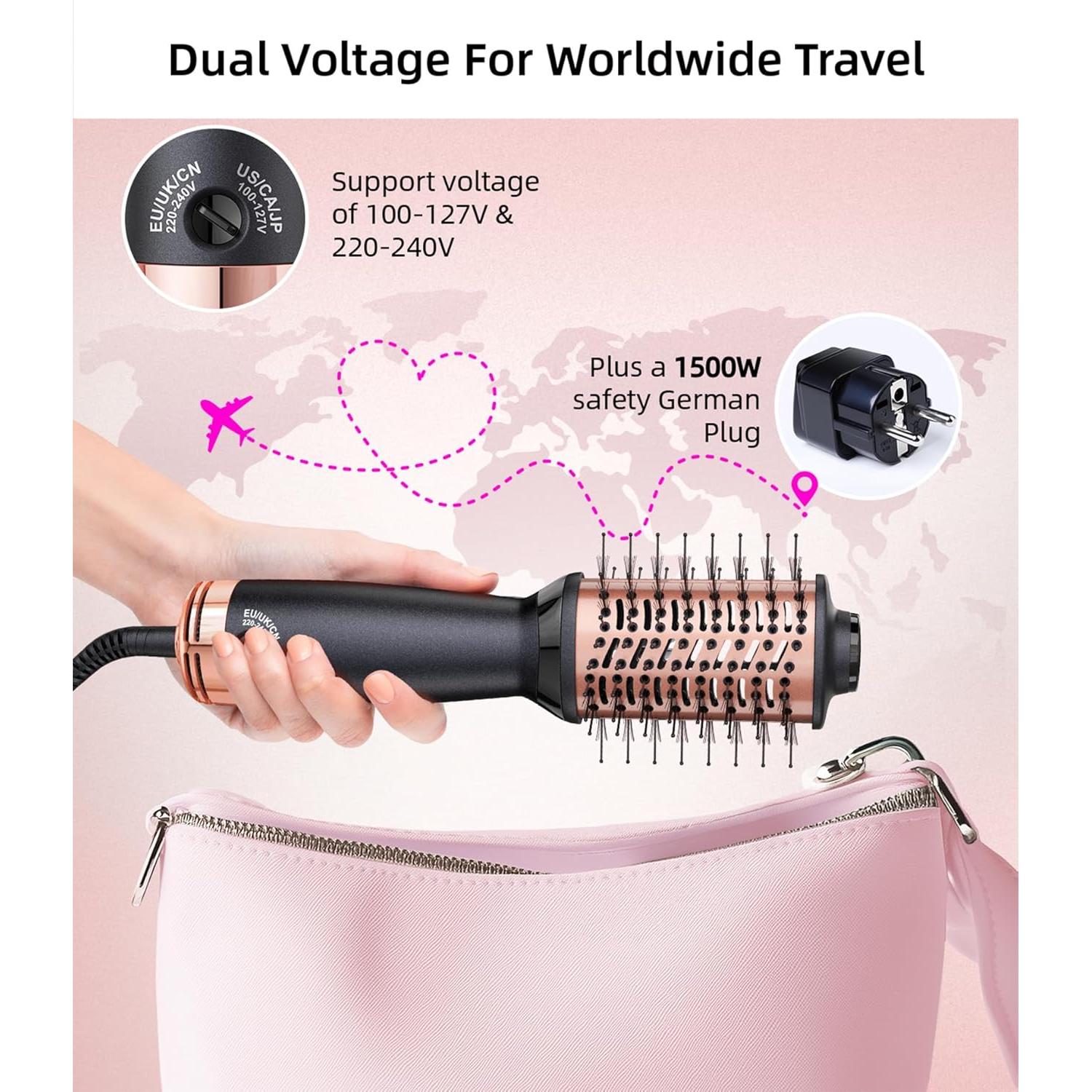 Cepillo Secador de Cabello Doble Voltaje Desalo Oro Rosa 700W