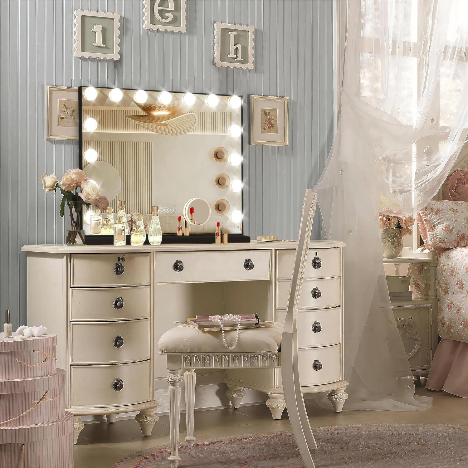 Espejo de Tocador Ratsamee Negro con Luces LED 58.4x45.7cm