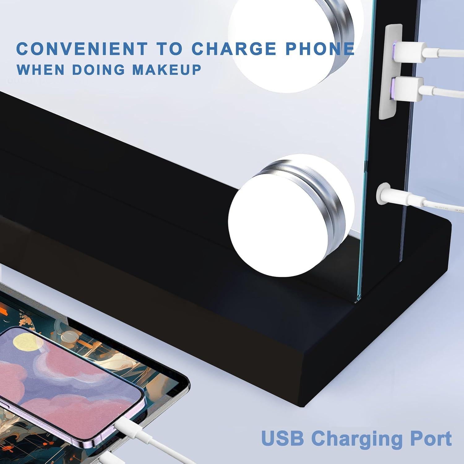 Espejo de Tocador Ratsamee Negro con Luces LED 58.4x45.7cm