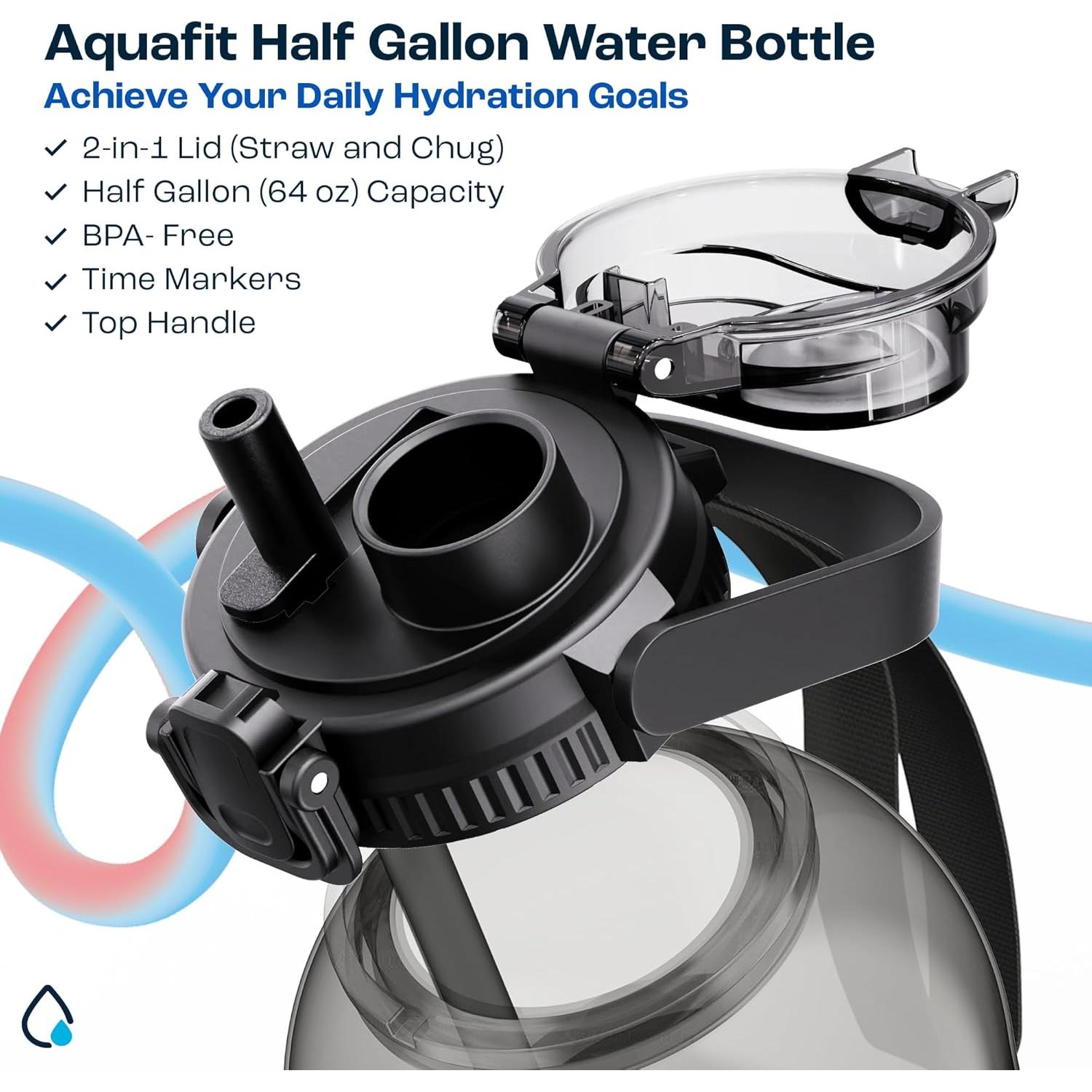 Botella de Agua AQUAFIT 1.81L con Tapa 2-en-1 y Marcador