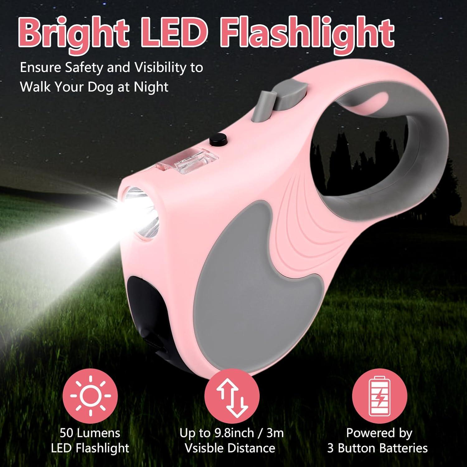 Correa de Perro Retráctil Makife 5m con Linterna LED Rosa