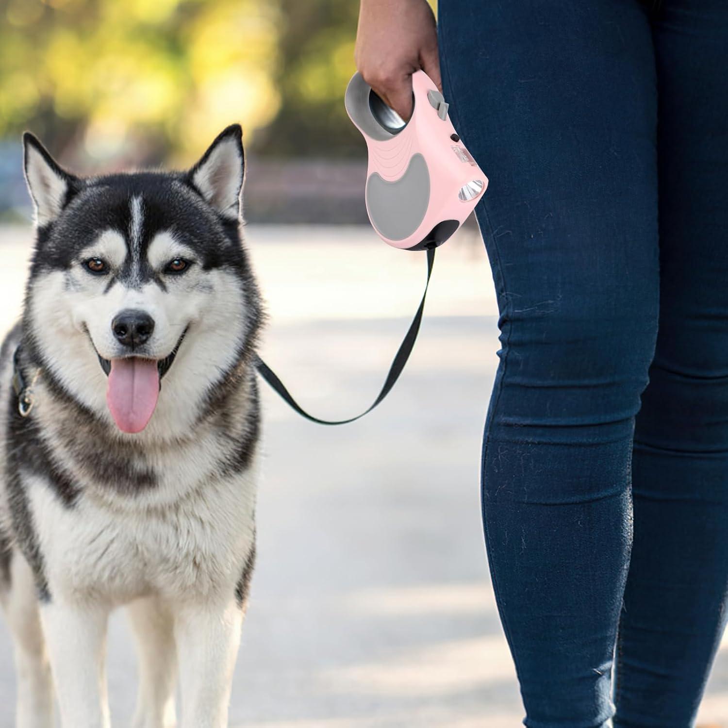 Correa de Perro Retráctil Makife 5m con Linterna LED Rosa