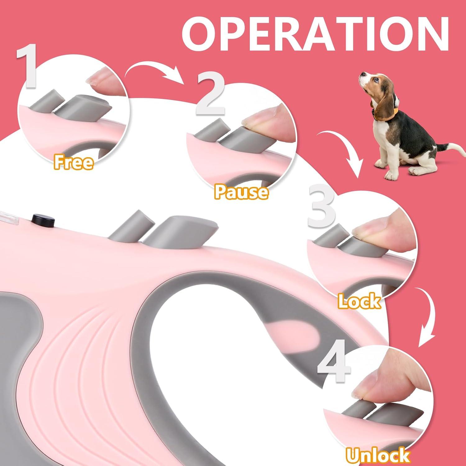 Correa de Perro Retráctil Makife 5m con Linterna LED Rosa