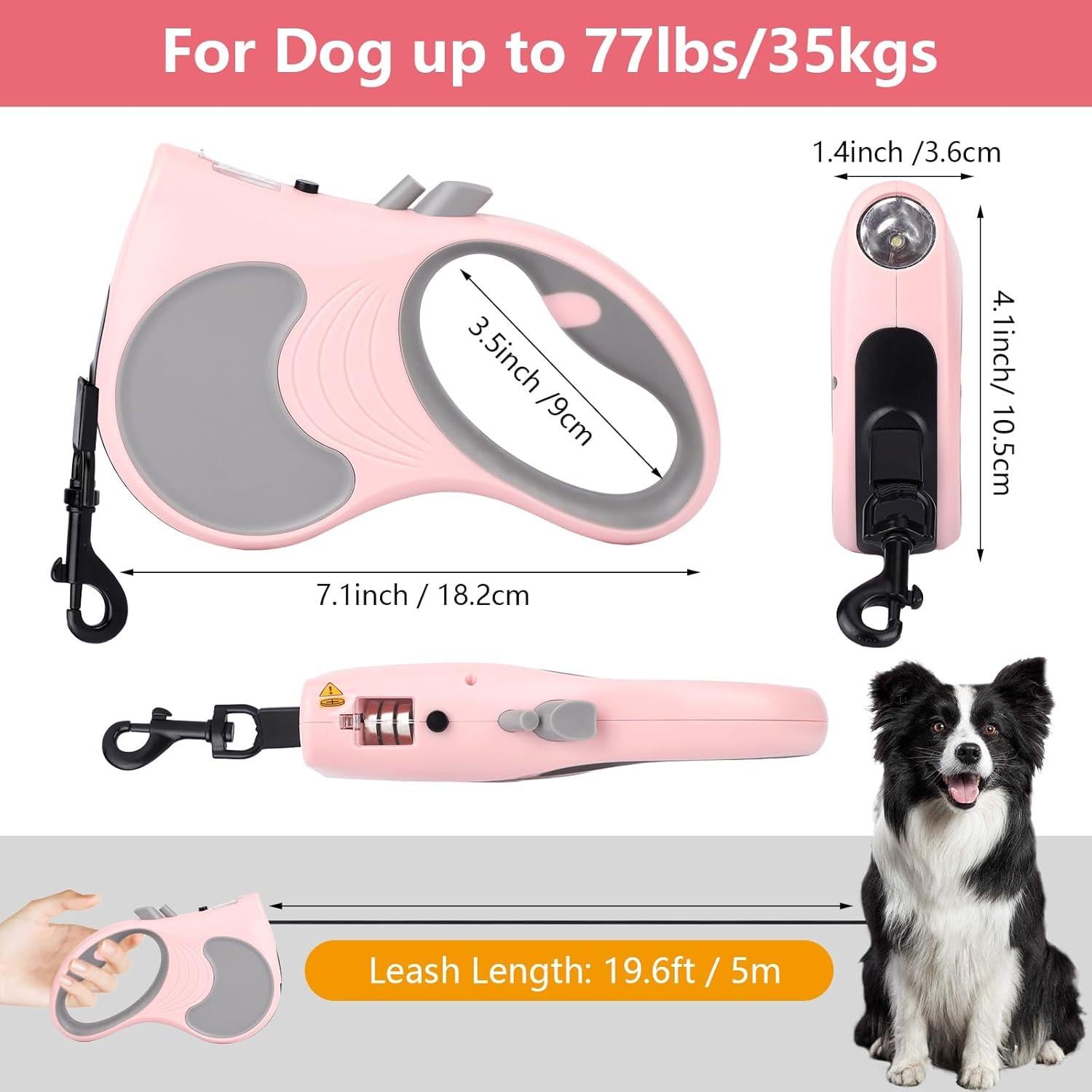 Correa de Perro Retráctil Makife 5m con Linterna LED Rosa