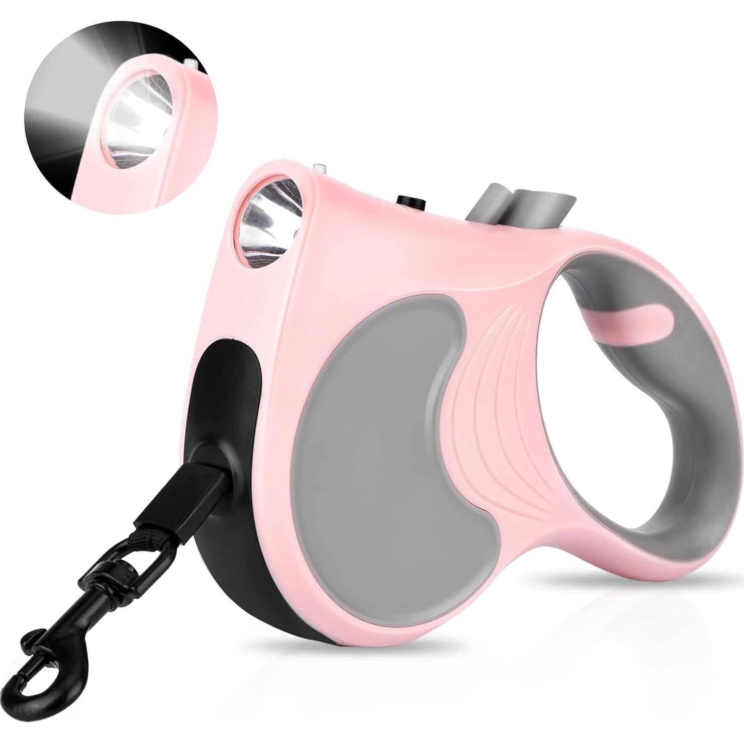Correa de Perro Retráctil Makife 5m con Linterna LED Rosa