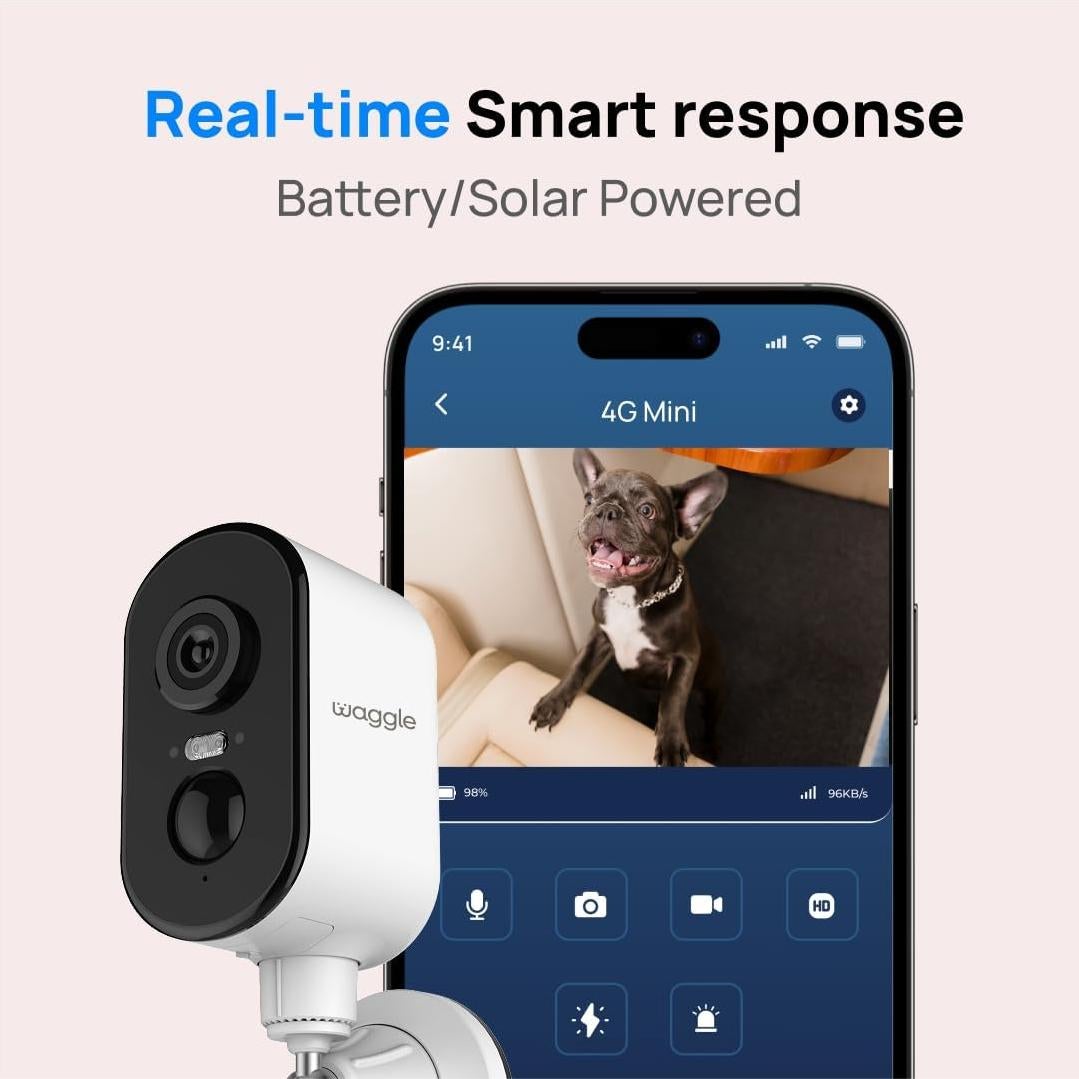 Cámara de Seguridad 4G LTE Waggle Mini | 2K HD | Batería 9000mAh