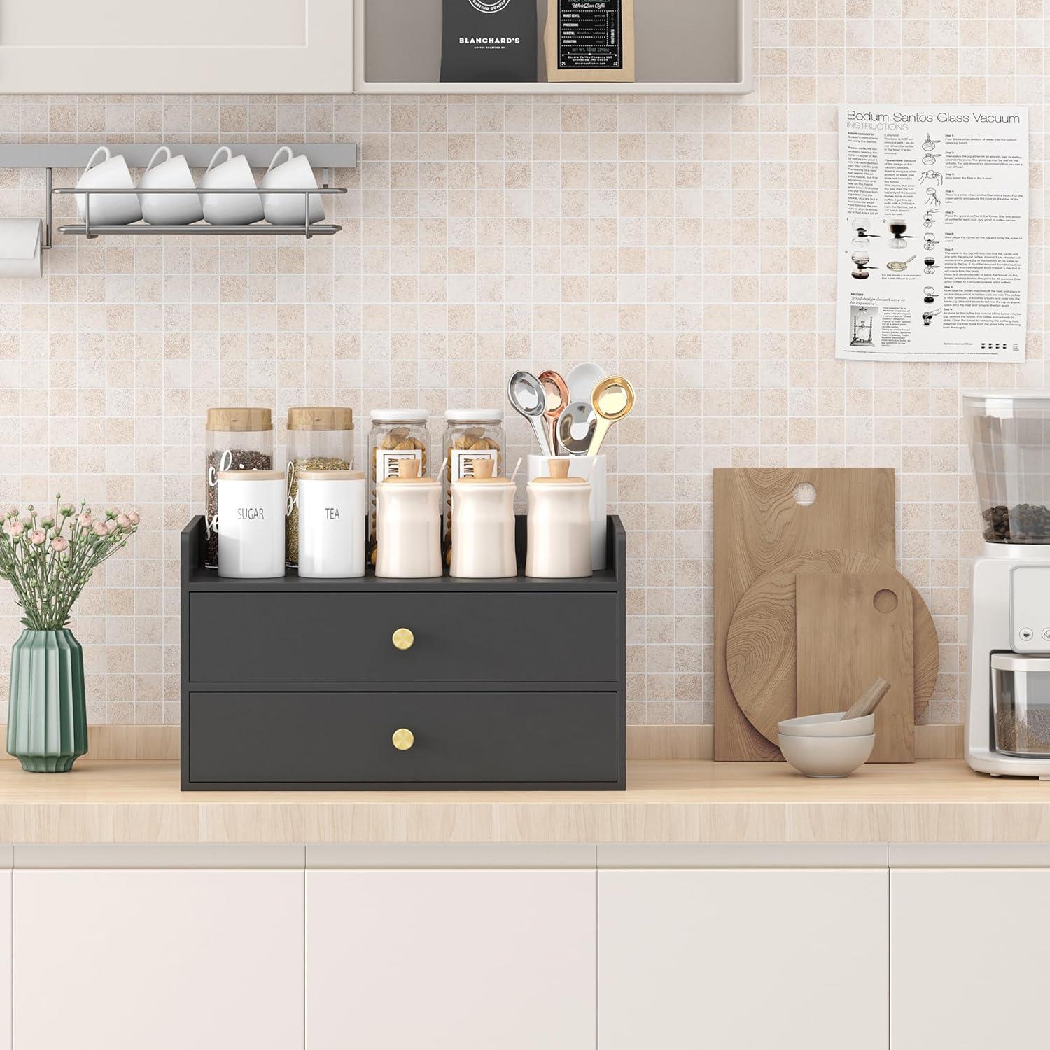 Organizador de Escritorio Wisuce de Bambú Negro 2 Cajones