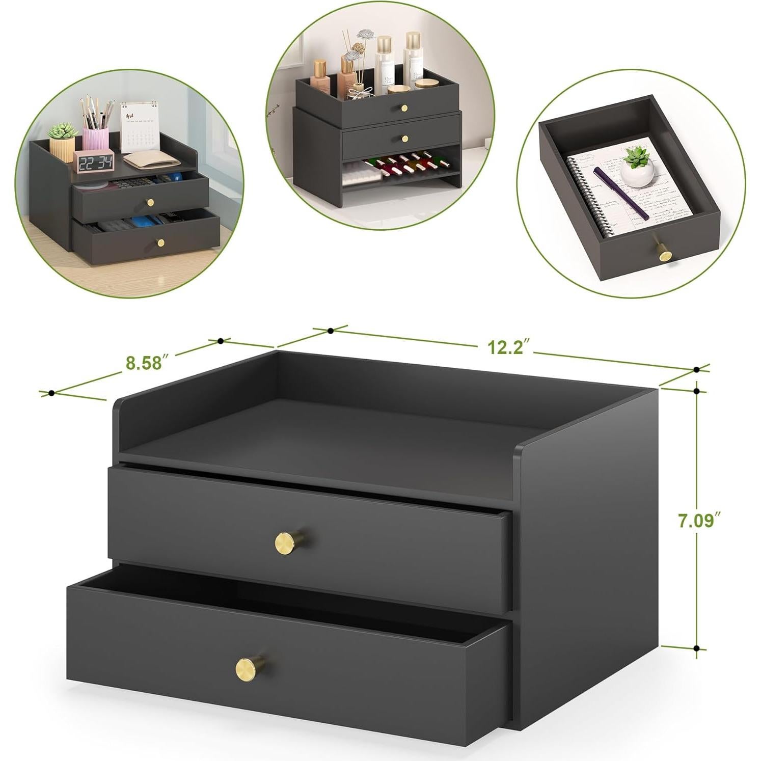 Organizador de Escritorio Wisuce de Bambú Negro 2 Cajones