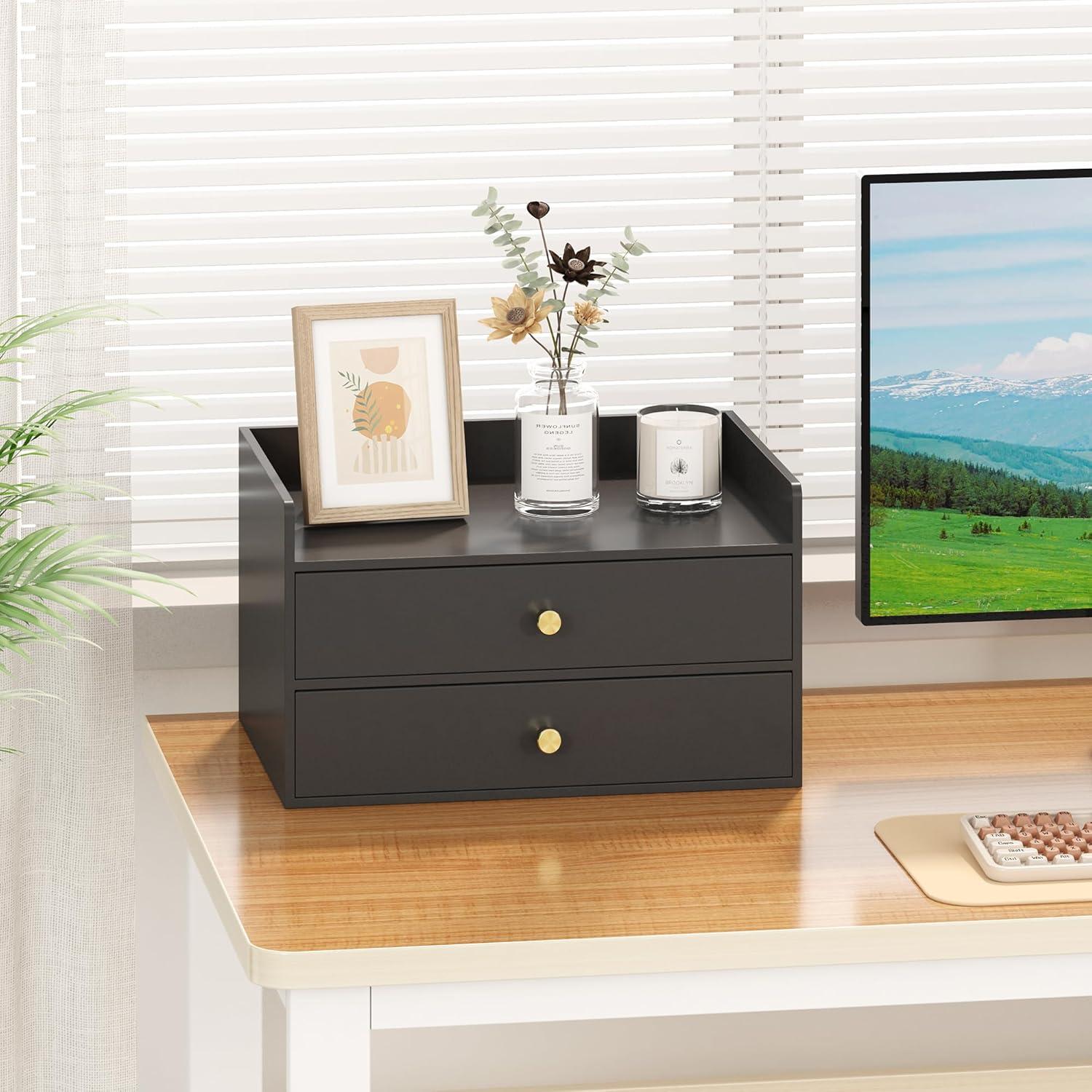 Organizador de Escritorio Wisuce de Bambú Negro 2 Cajones