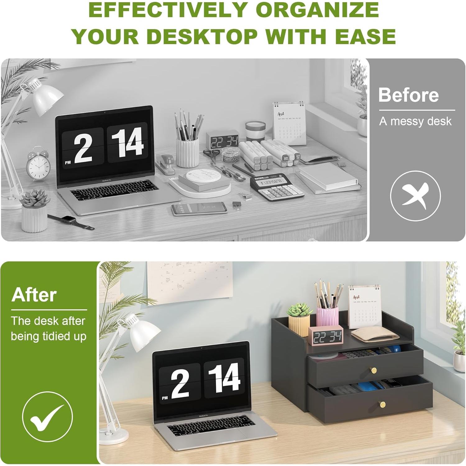 Organizador de Escritorio Wisuce de Bambú Negro 2 Cajones