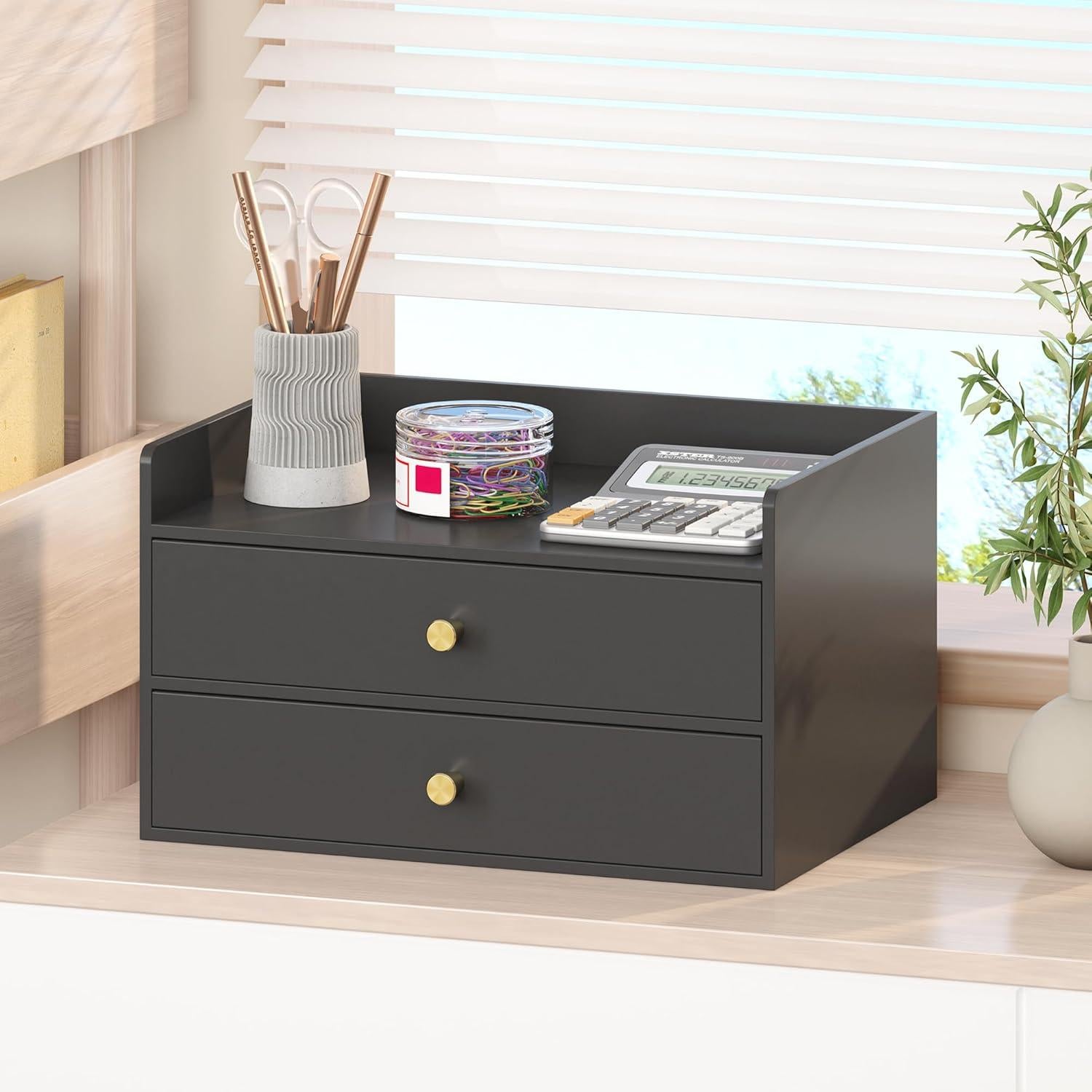 Organizador de Escritorio Wisuce de Bambú Negro 2 Cajones