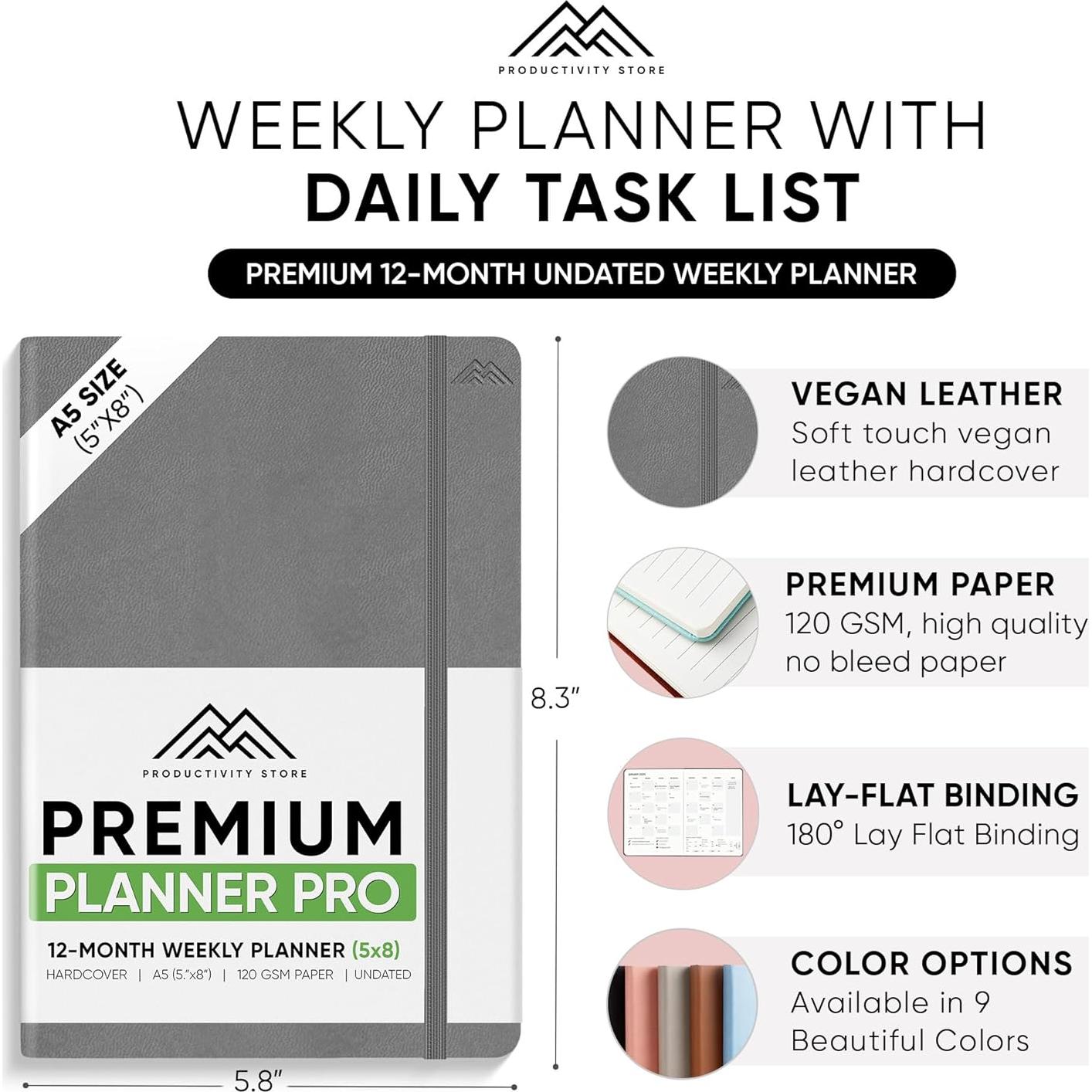 Planificador A5 Sin Fecha Tienda de Productividad Gris 2025