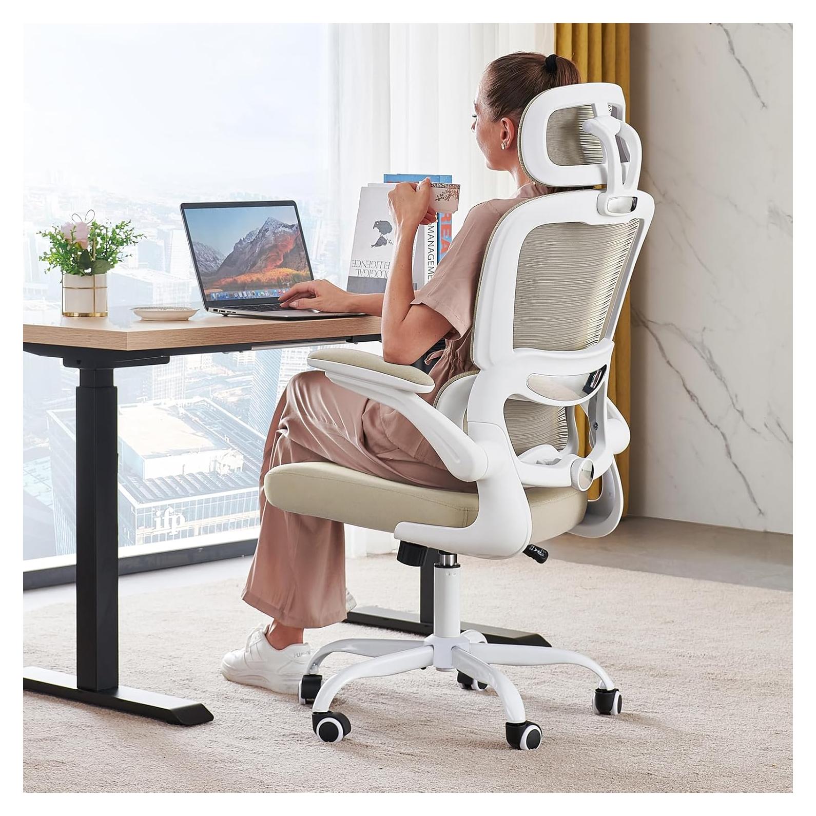 Silla de Oficina Ergonómica TRALT Beige 150 KG Ajustable