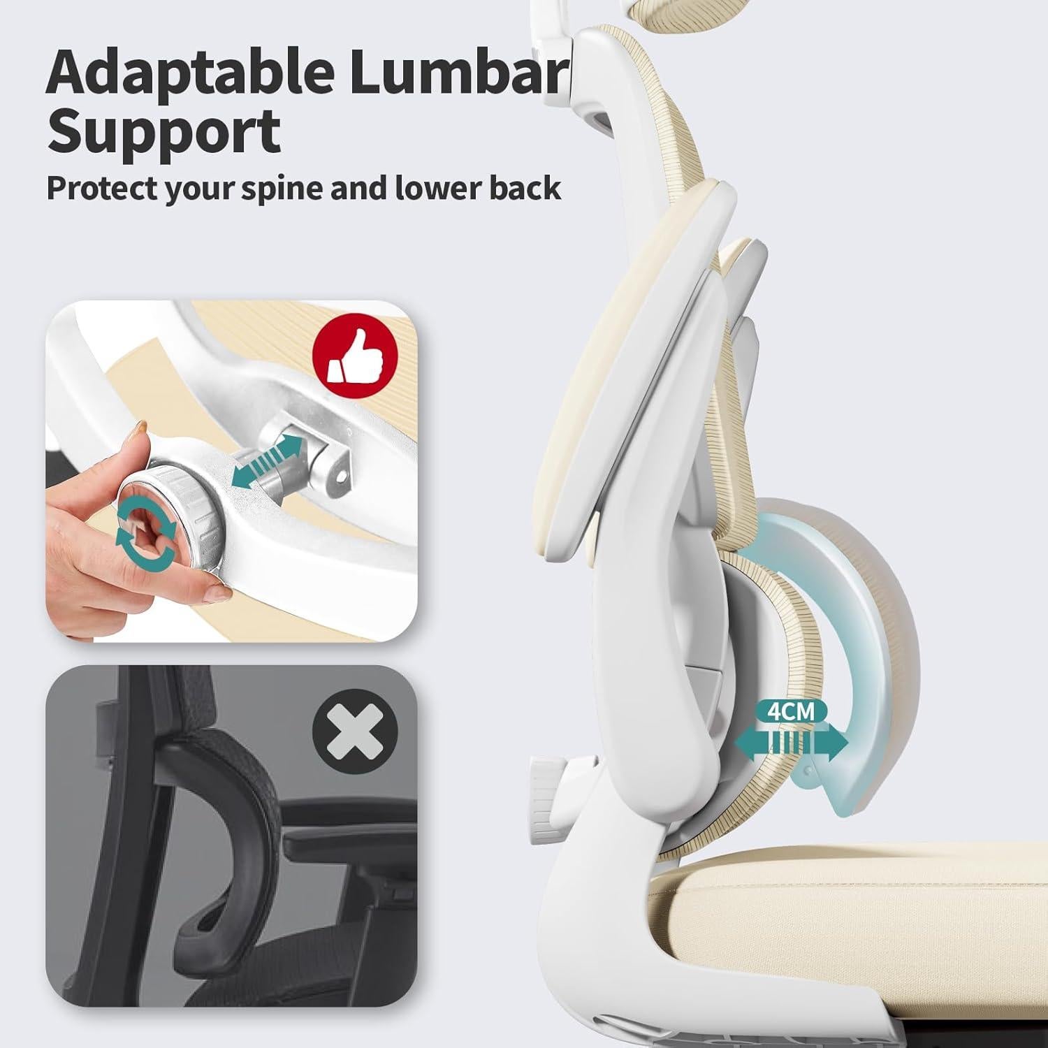 Silla de Oficina Ergonómica TRALT Beige 150 KG Ajustable