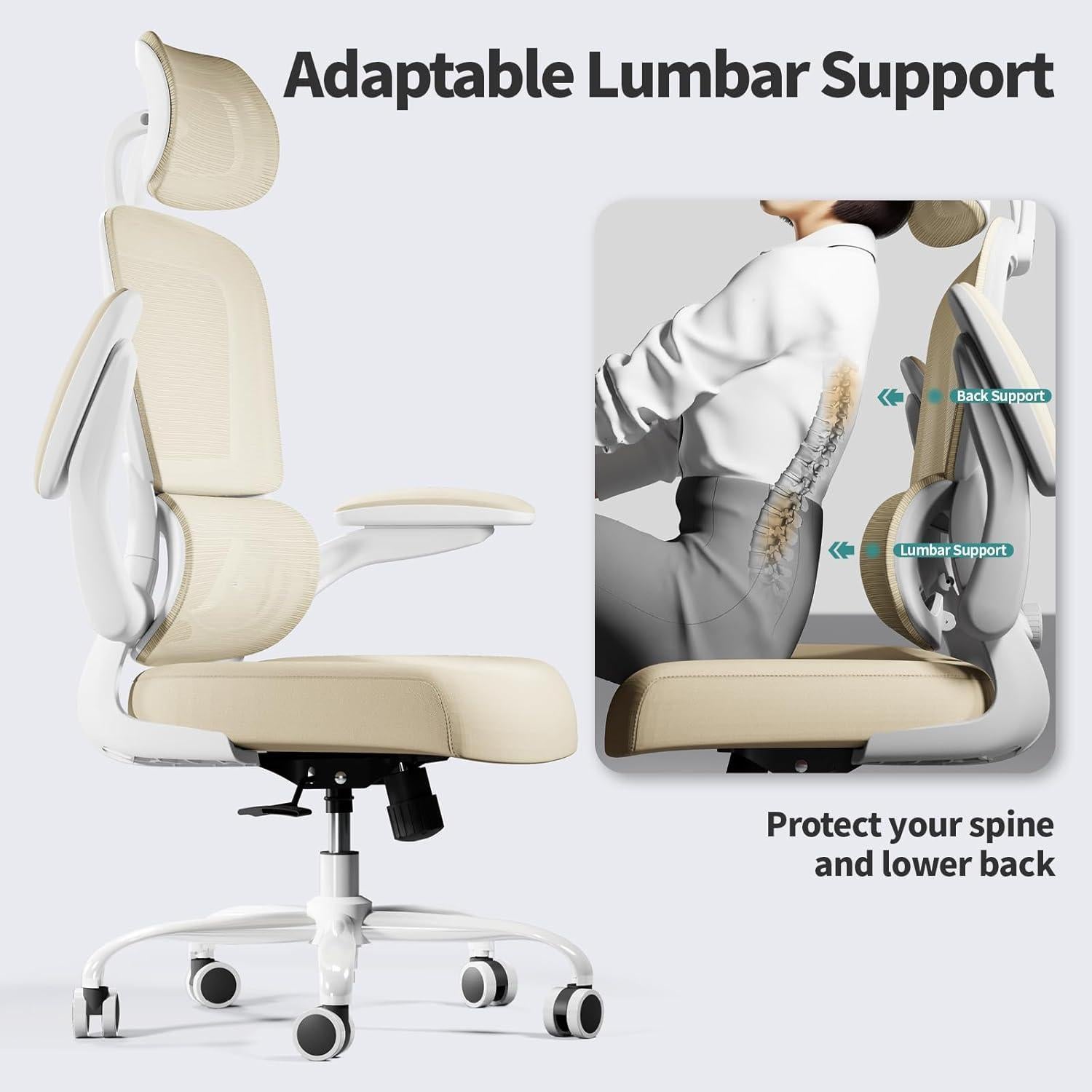 Silla de Oficina Ergonómica TRALT Beige 150 KG Ajustable