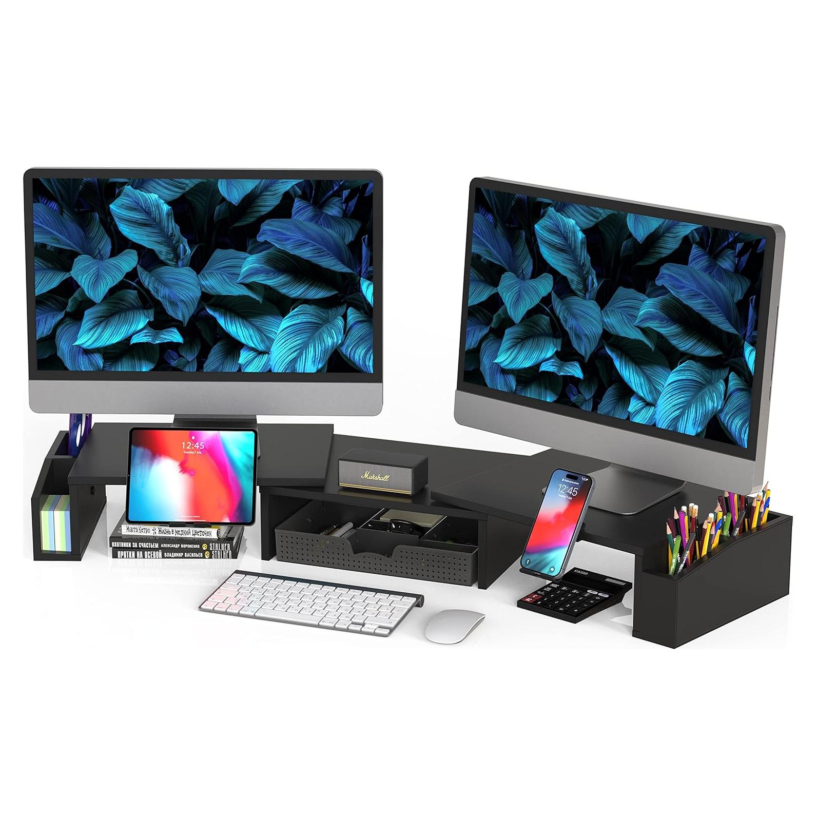 Soporte de Escritorio para Doble Monitor Simple Houseware Negro