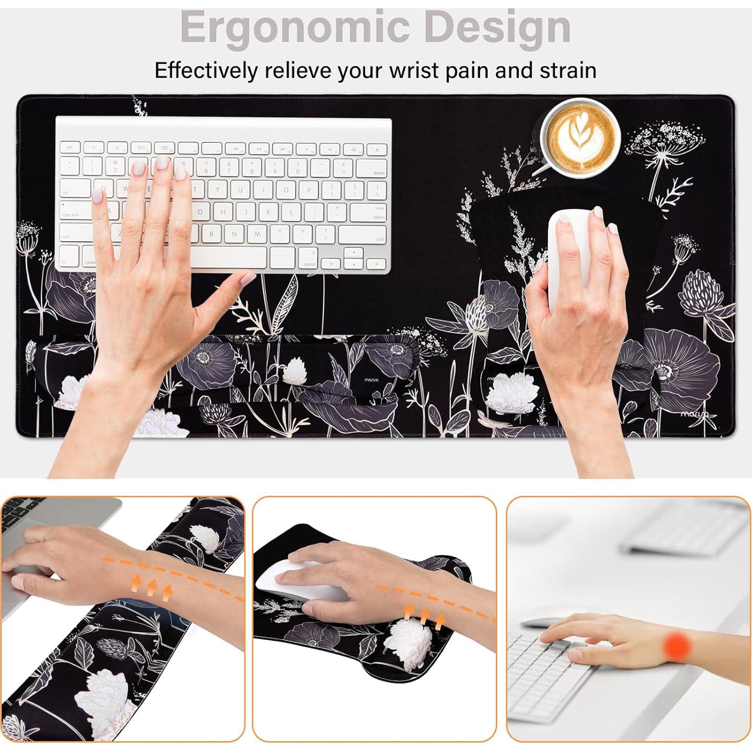 Conjunto Alfombrilla de Teclado y Ratón Ergonómico Mosiso Negro