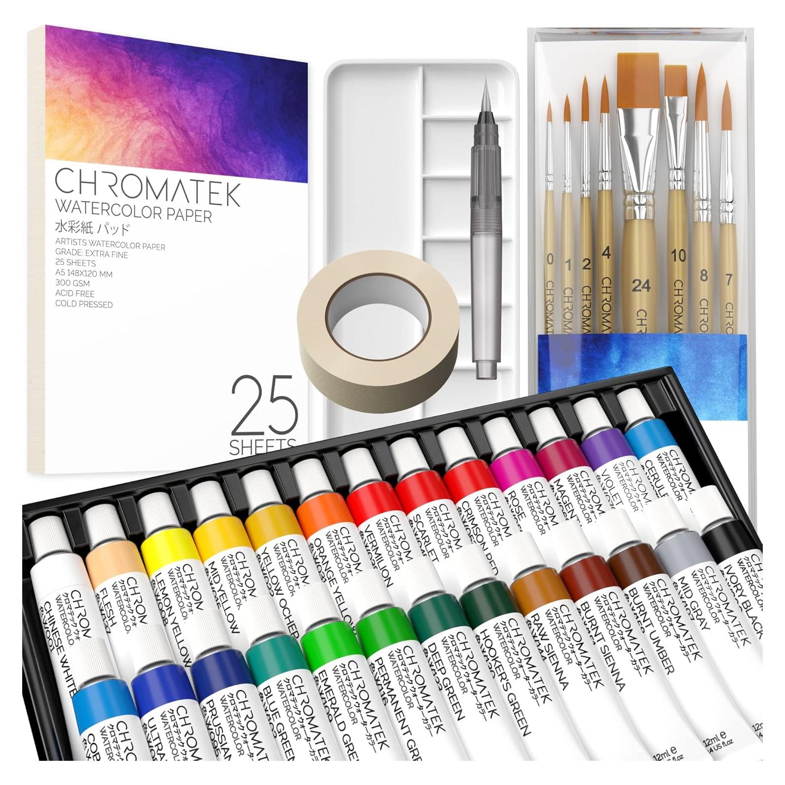 Juego de Pintura Acuarela CHROMATEK - Kit 62 Piezas para Artistas