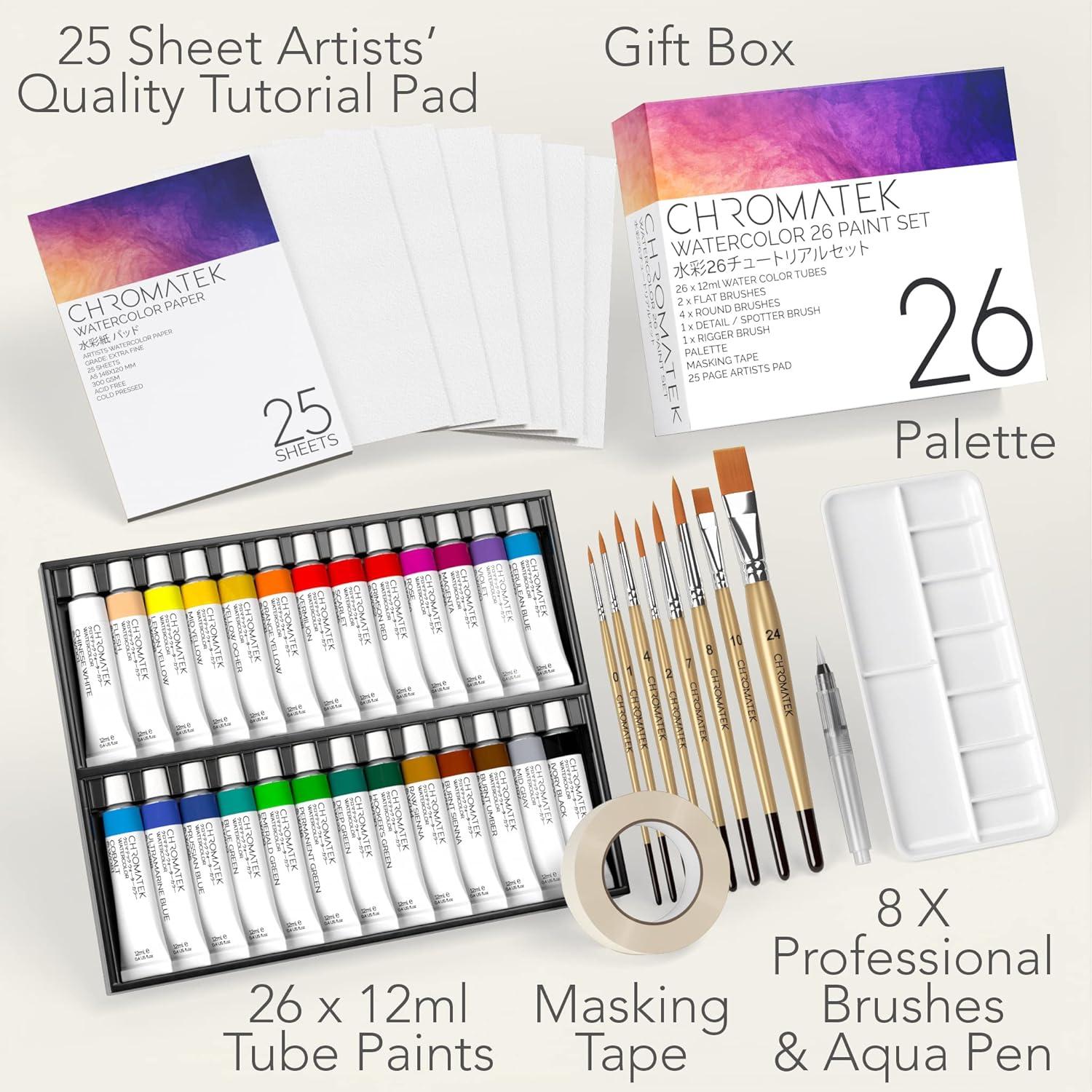 Juego de Pintura Acuarela CHROMATEK - Kit 62 Piezas para Artistas