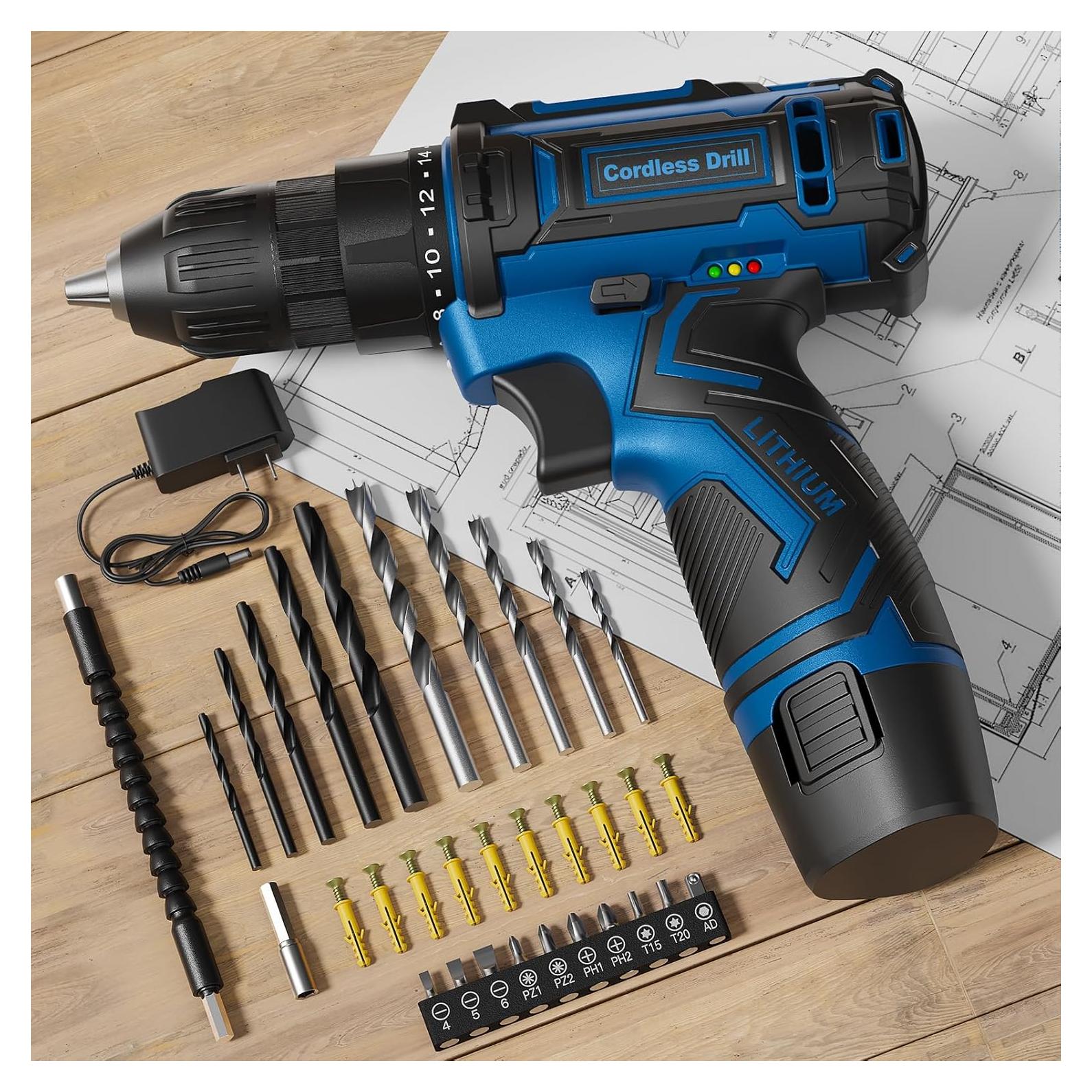 Taladro Inalámbrico VIWKO 12V con 42 Accesorios y Luz LED