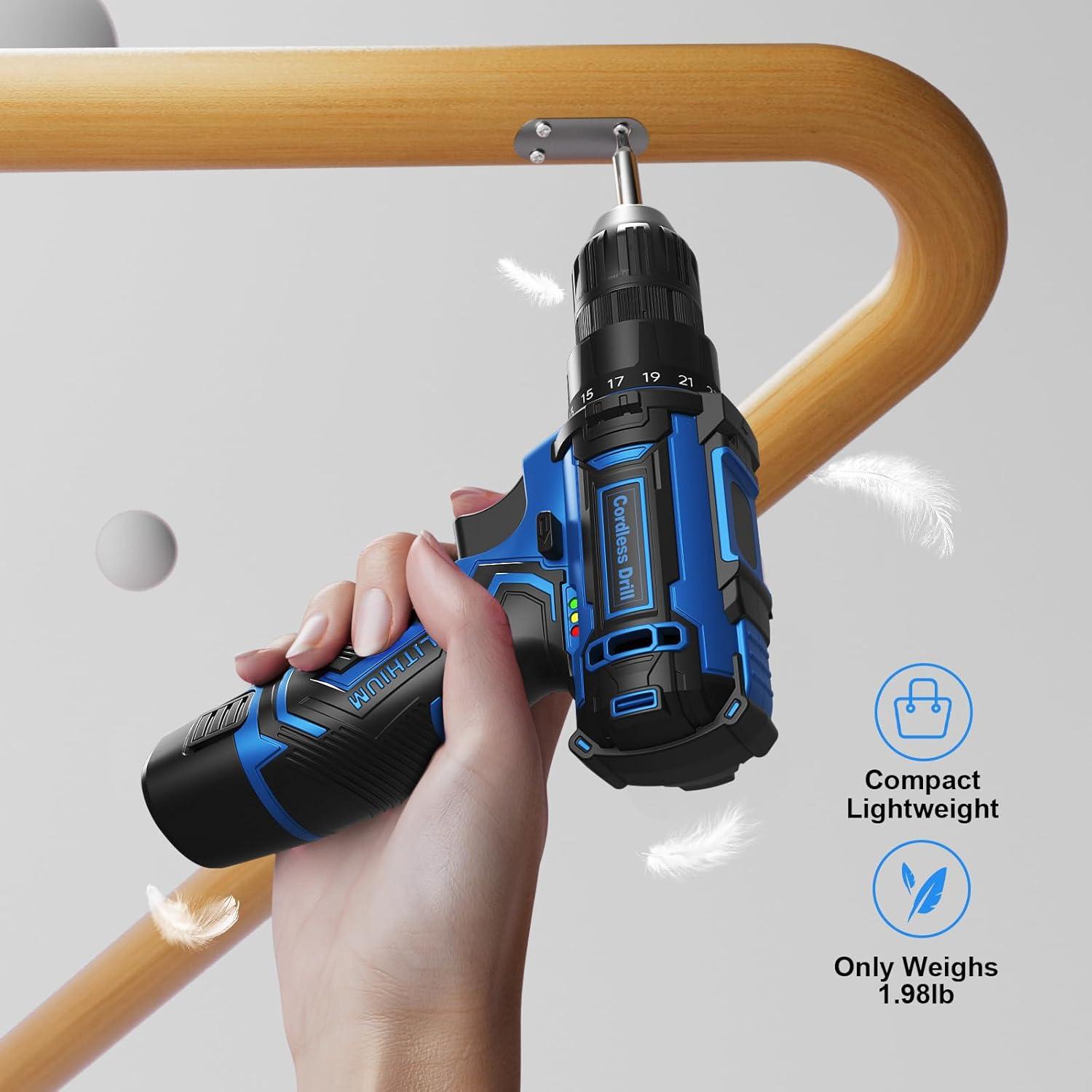 Taladro Inalámbrico VIWKO 12V con 42 Accesorios y Luz LED