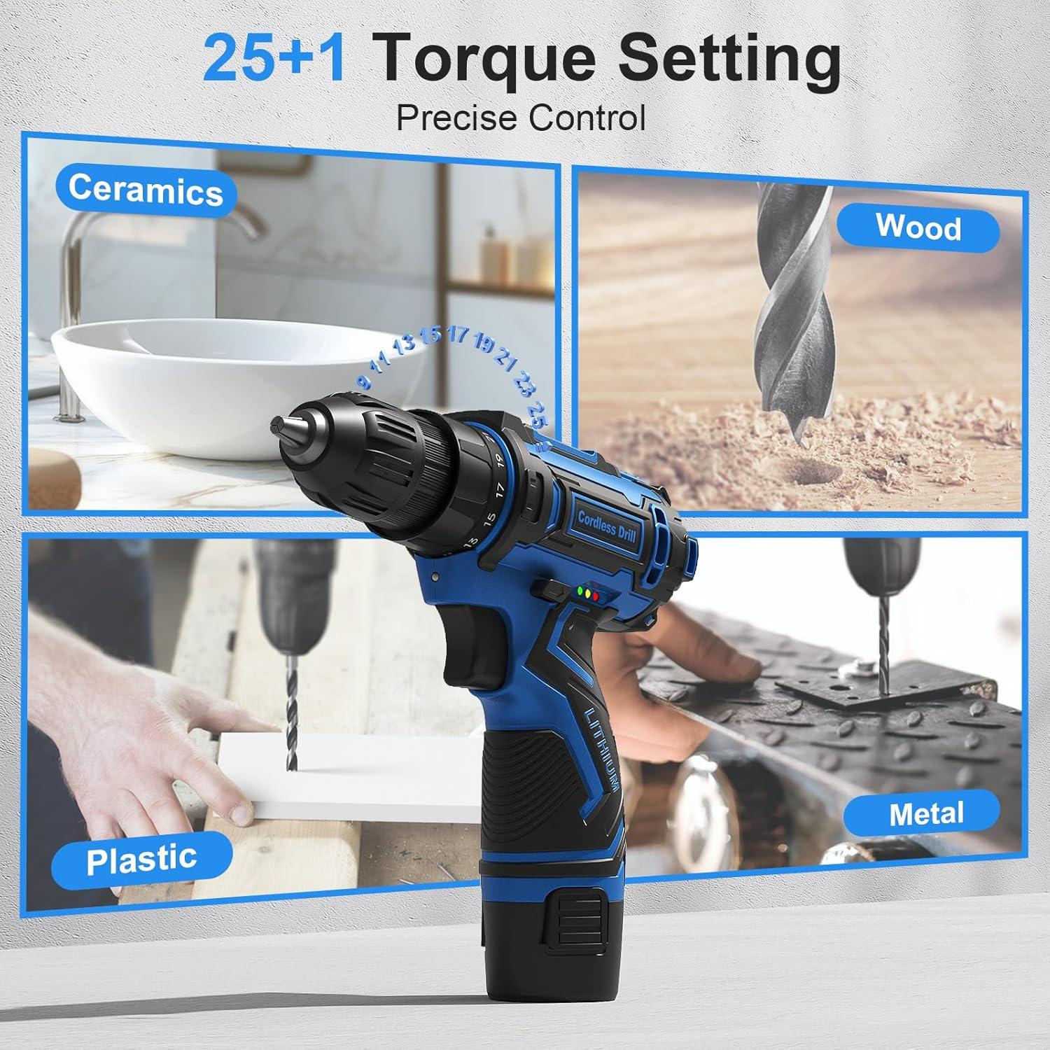 Taladro Inalámbrico VIWKO 12V con 42 Accesorios y Luz LED