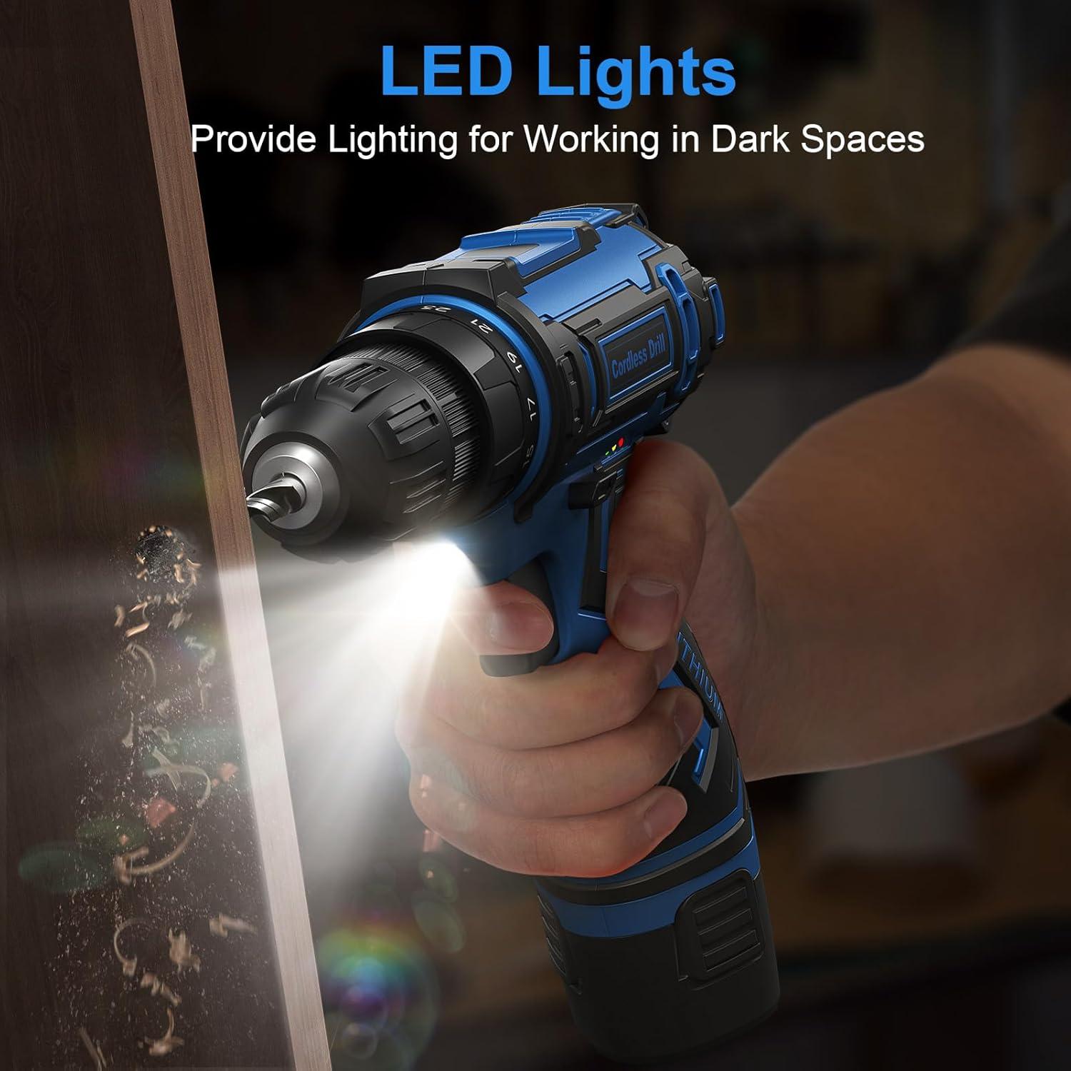 Taladro Inalámbrico VIWKO 12V con 42 Accesorios y Luz LED