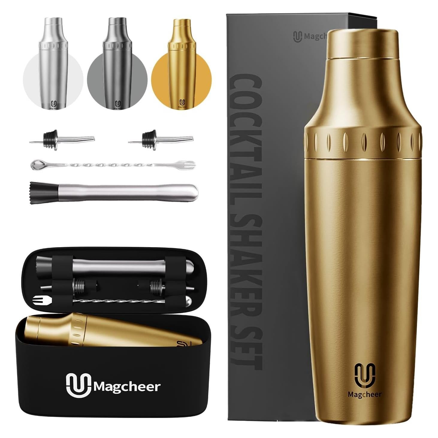 Juego de Coctelera Híbrida Magcheer 30oz Acero Inoxidable Dorado