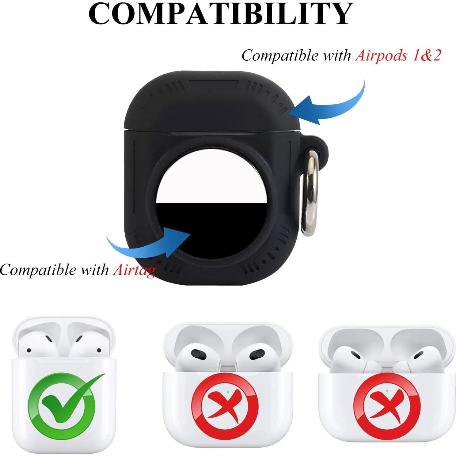 Funda Protectora 2 en 1 para AirPods 1&2 y Localizador - Negro